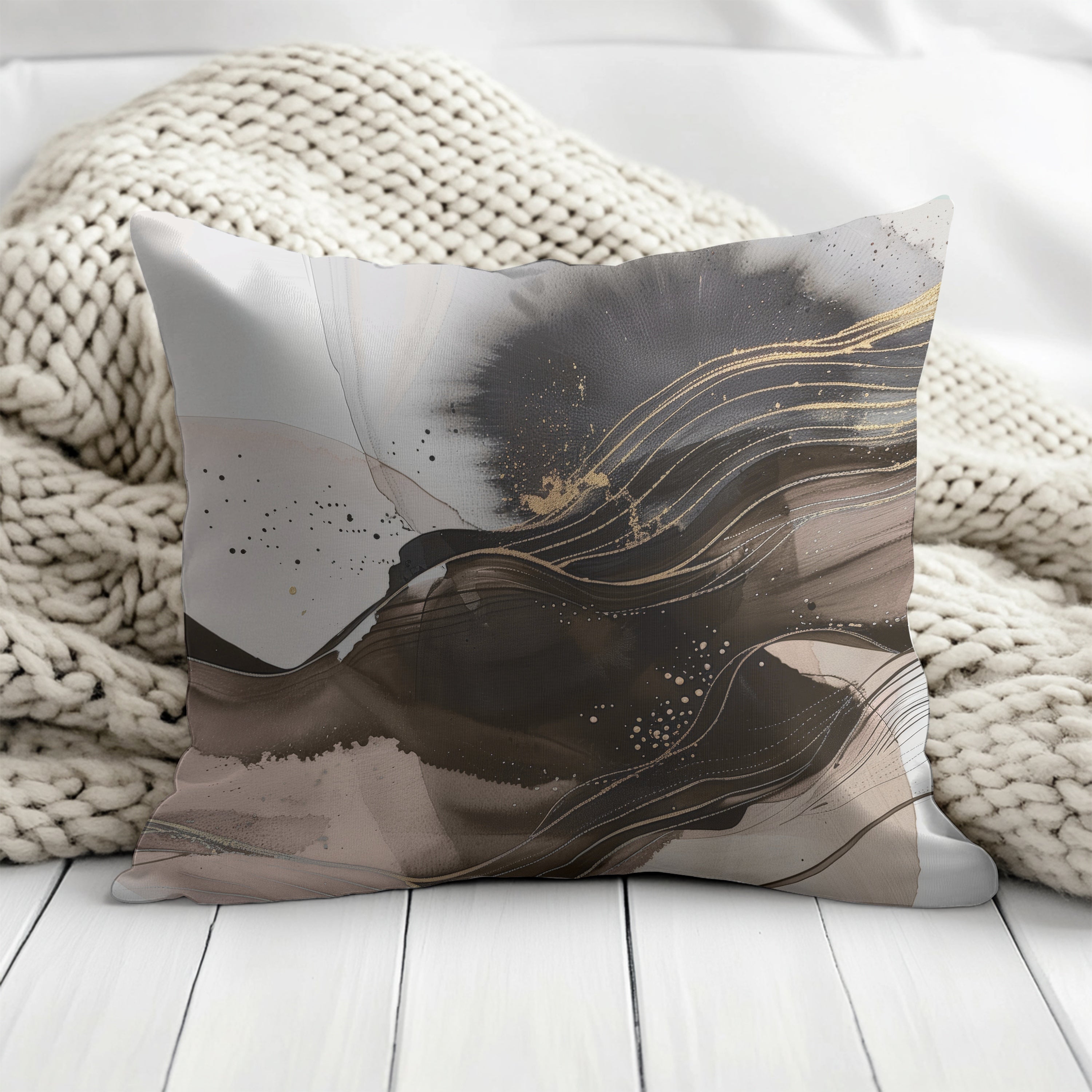 Brown Abstract Pillow Cover | Taupe Grey White Ombre