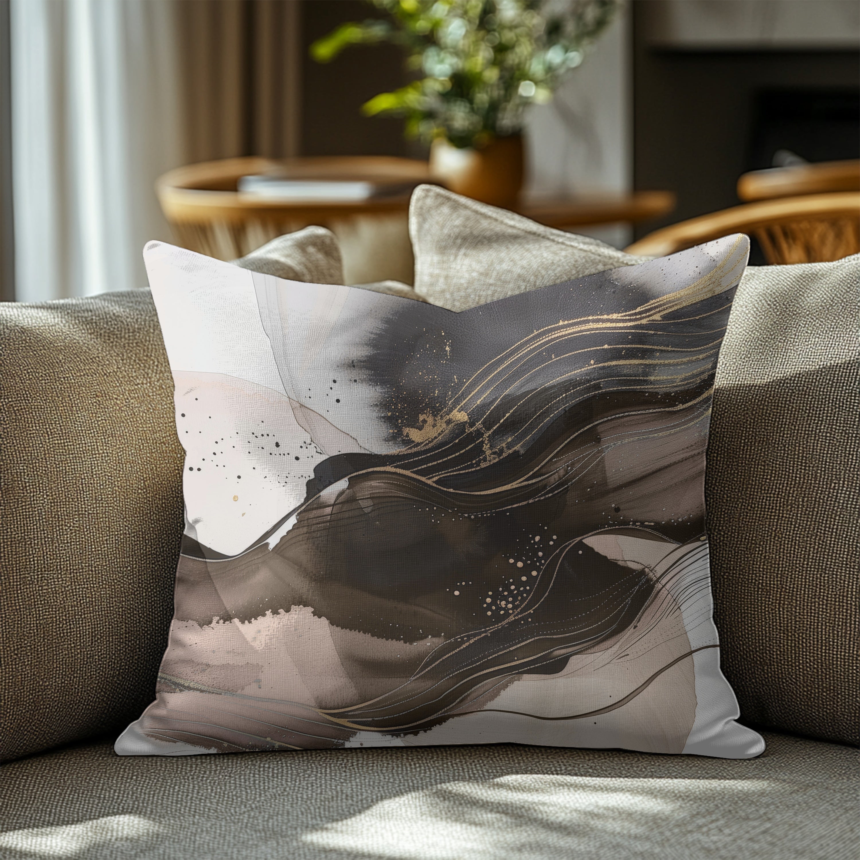 Brown Abstract Pillow Cover | Taupe Grey White Ombre