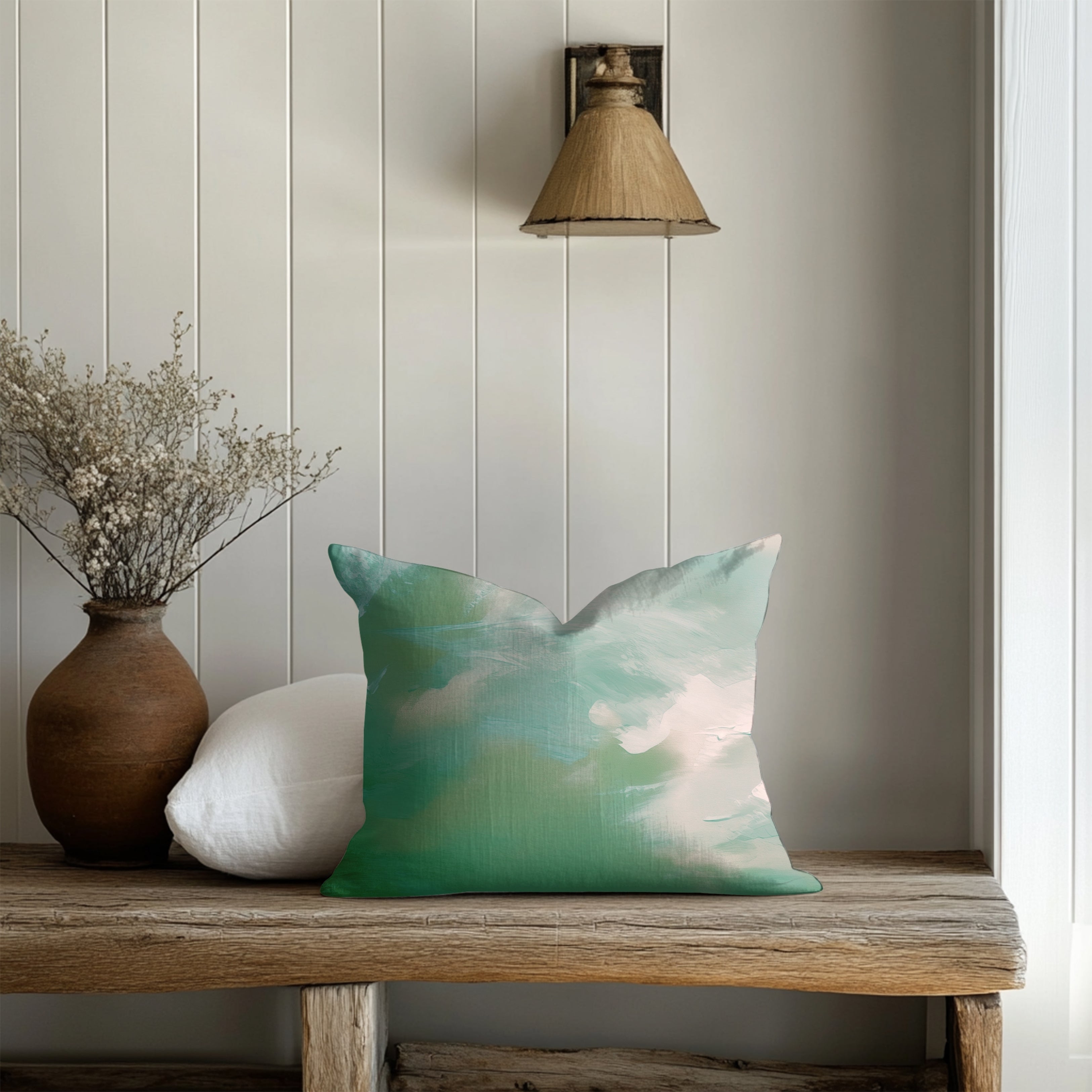 Abstract Green Pillow Cover | Sage Green Blush Ombre