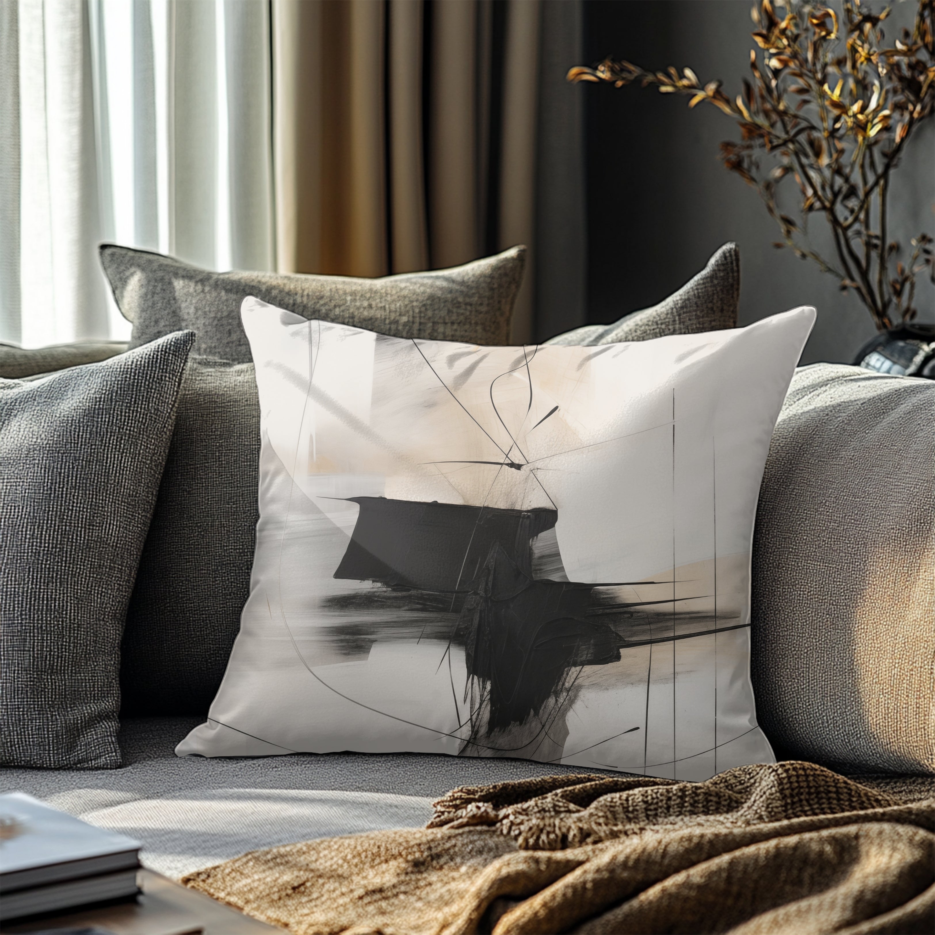 Abstract Pillow Cover | Black White Grey Beige
