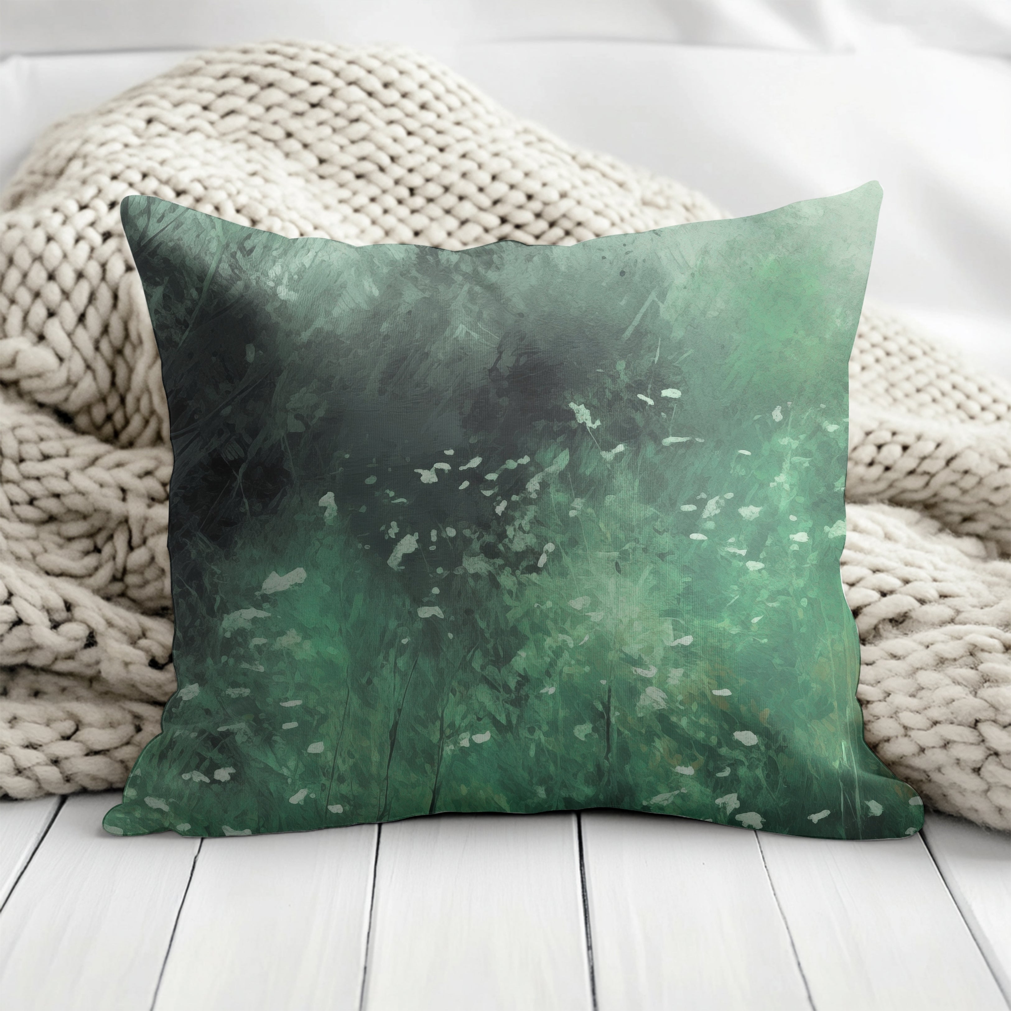Green Floral Pillow Cover | Meadow Emerald Wildflowers