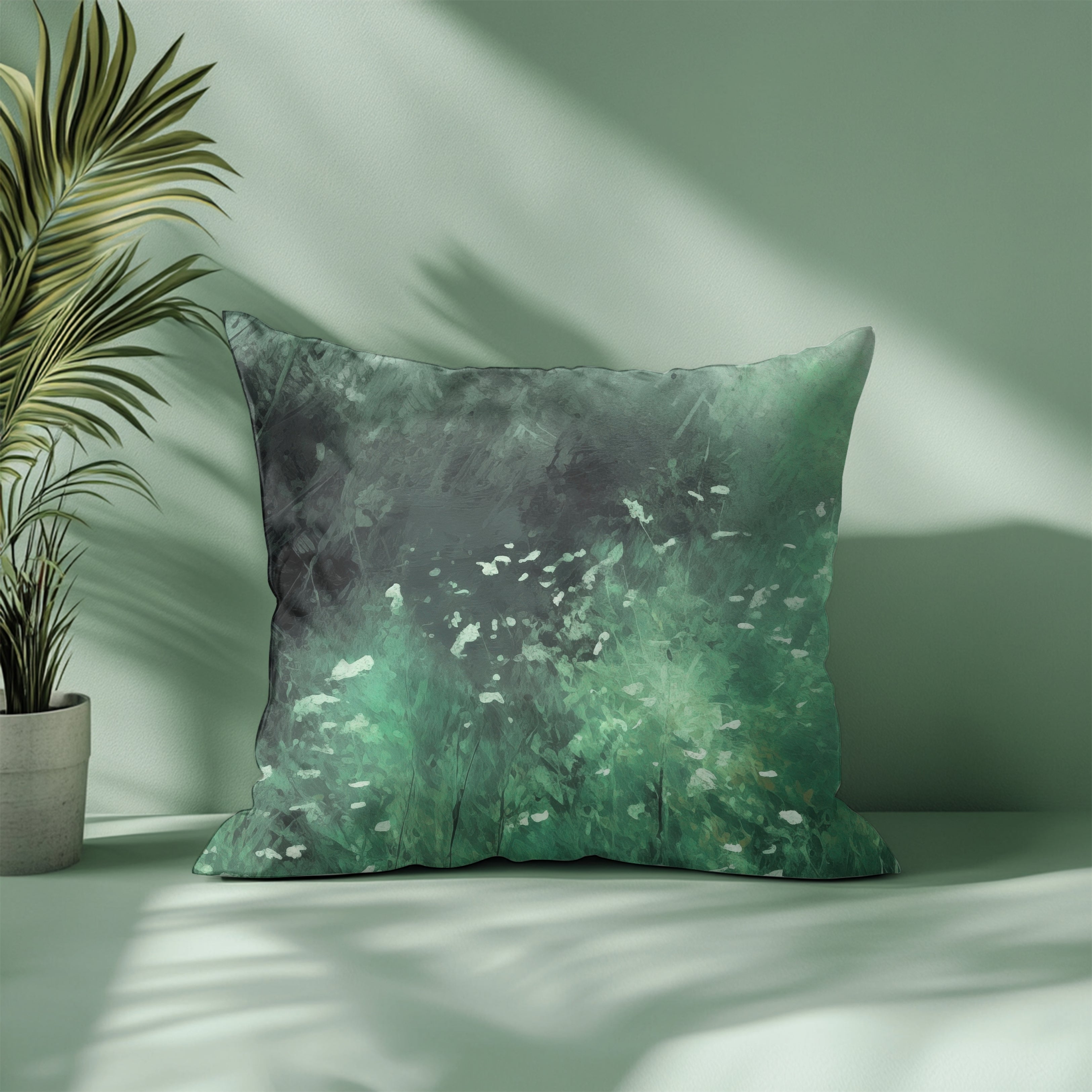 Green Floral Pillow Cover | Meadow Emerald Wildflowers