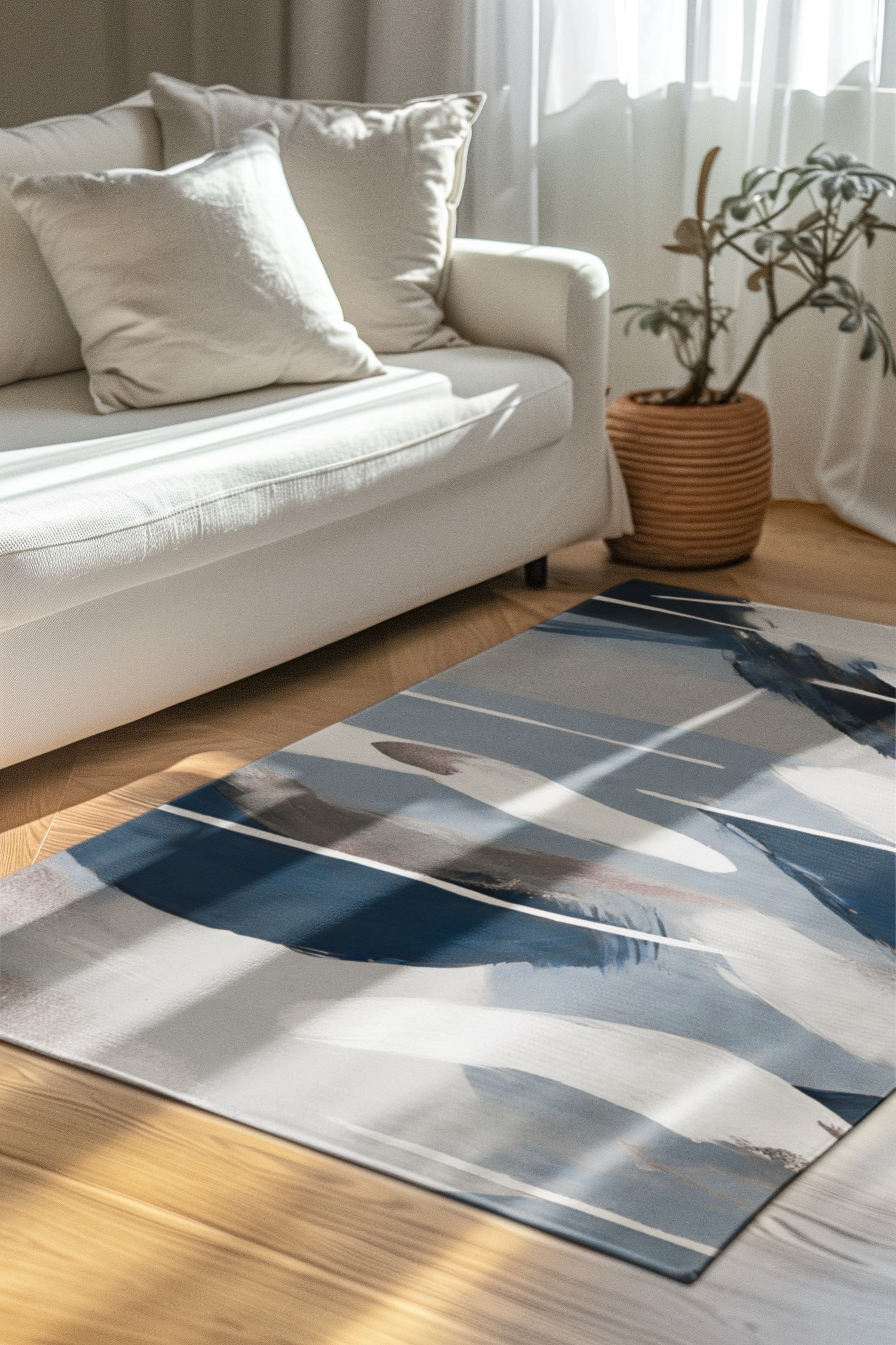 Abstract Large Area Rug | Modern Blue Grey White Watercolor Rug