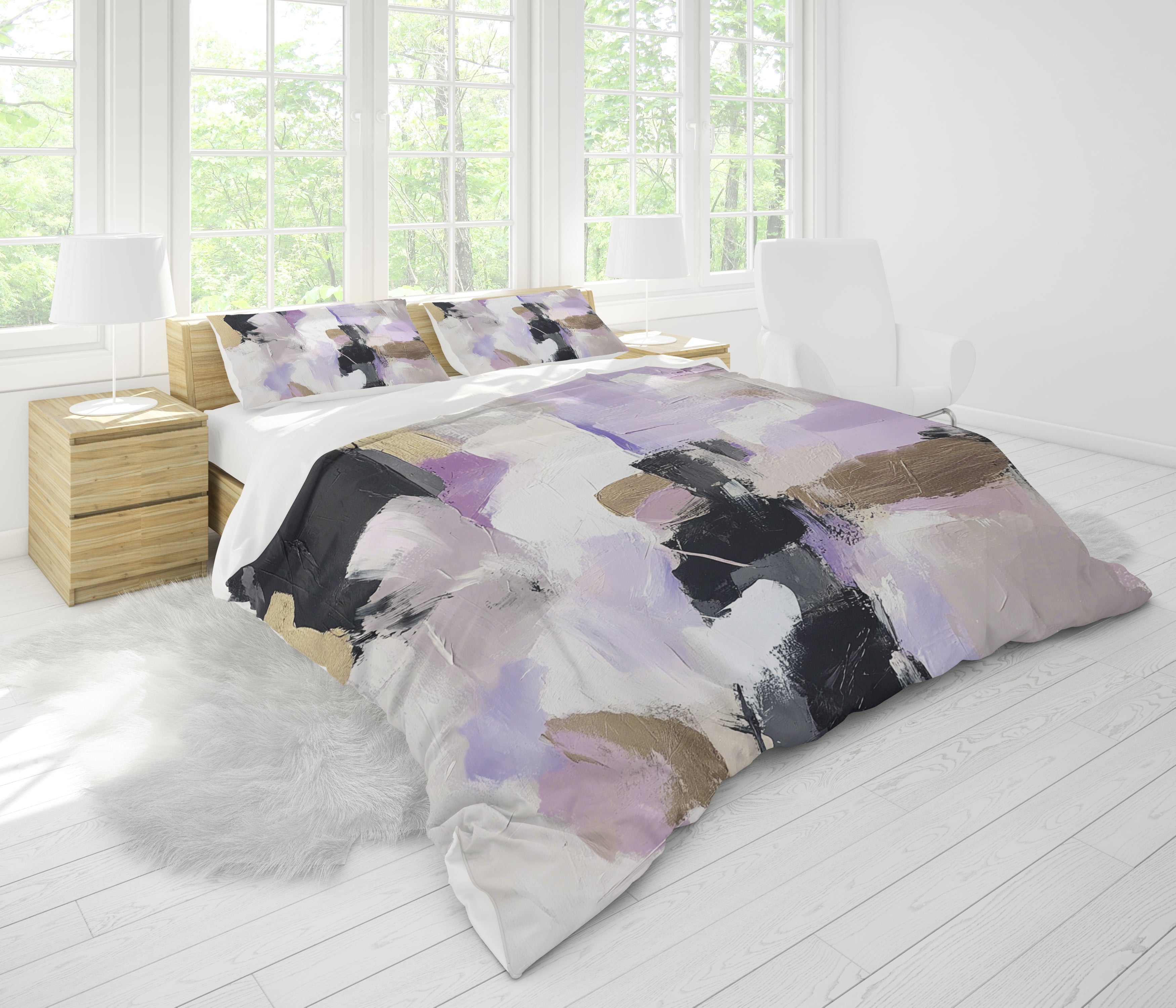 Abstract Duvet, Pillow Cover | Black Lavender White Bedroom Decor
