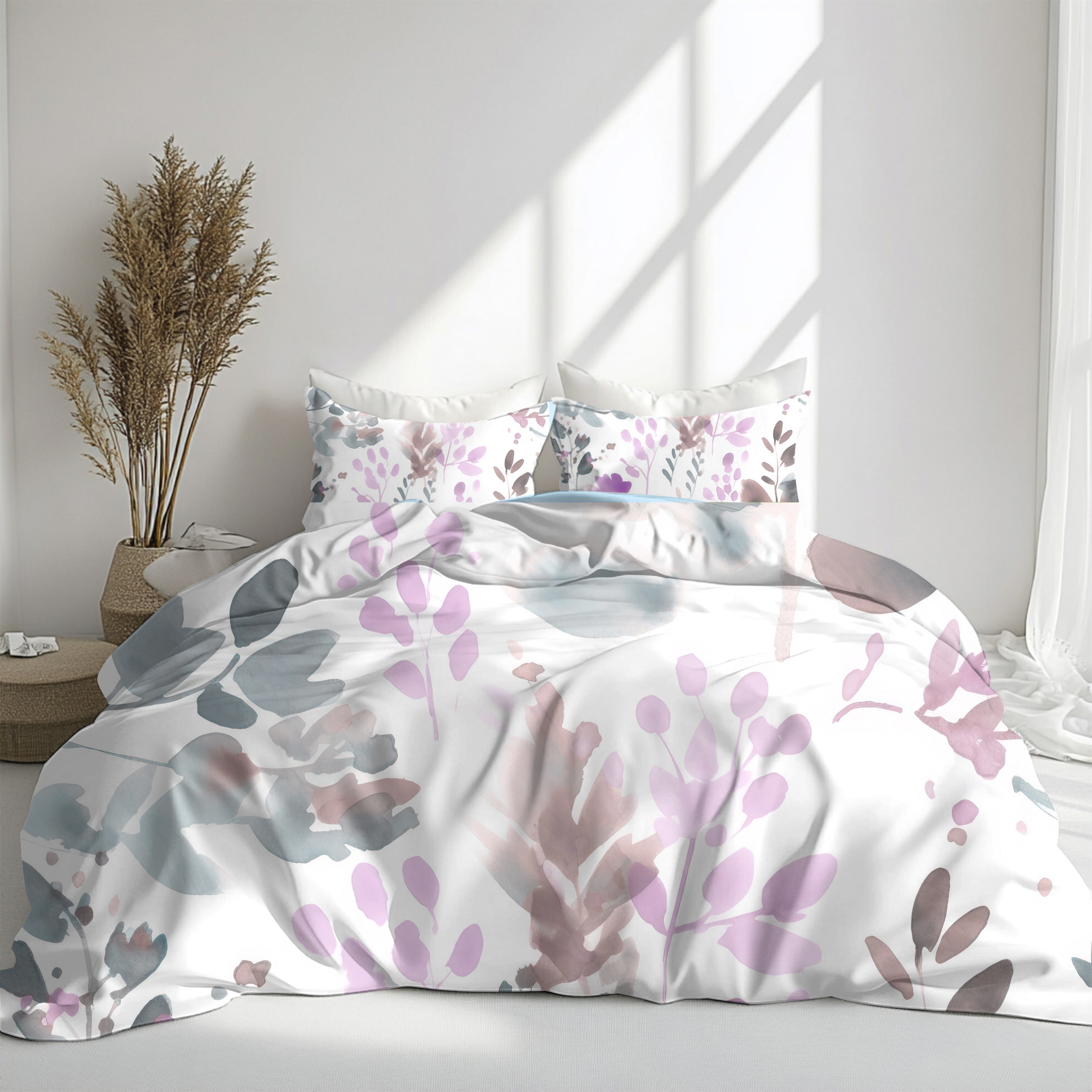 Abstract Duvet, Pillow Cover | Floral, Pink Grey White Bedroom Decor