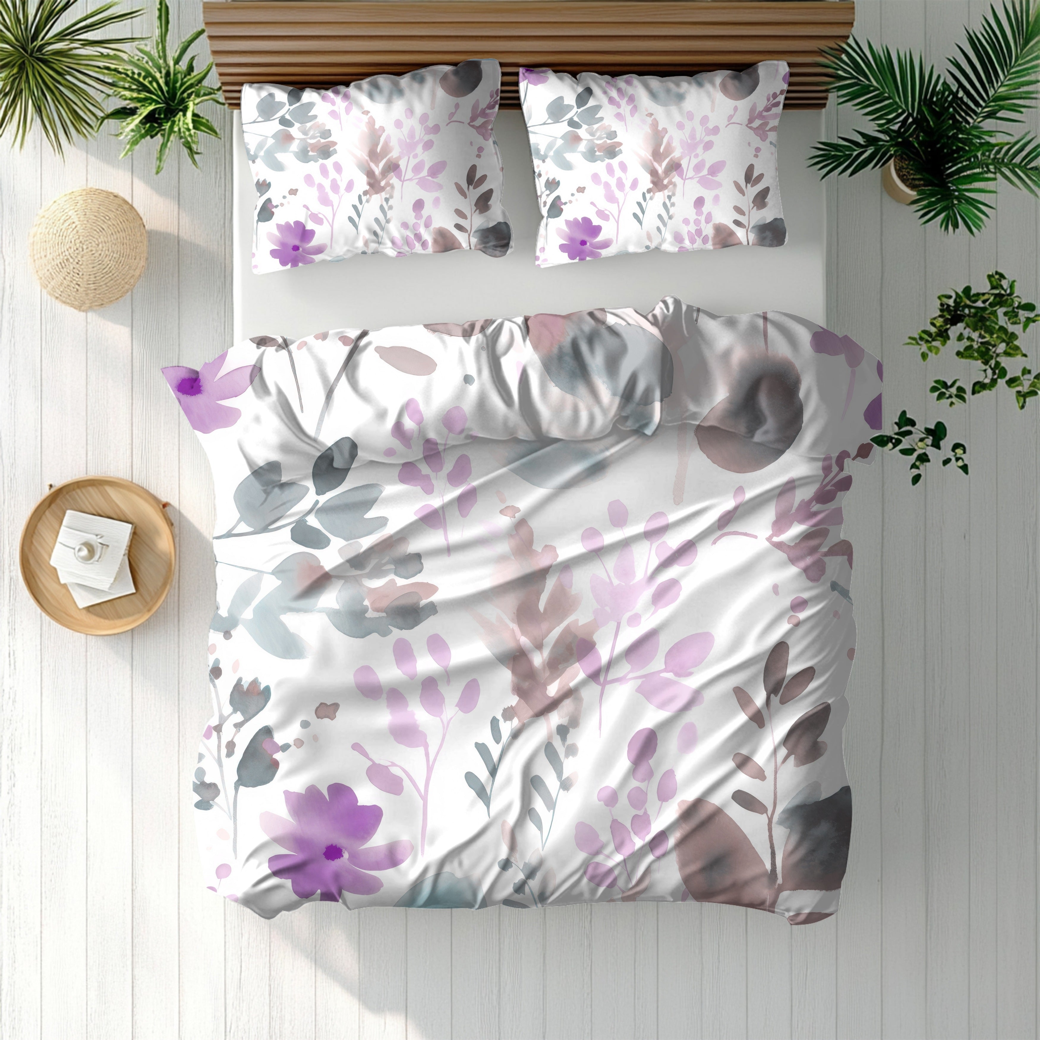 Abstract Duvet, Pillow Cover | Floral, Pink Grey White Bedroom Decor