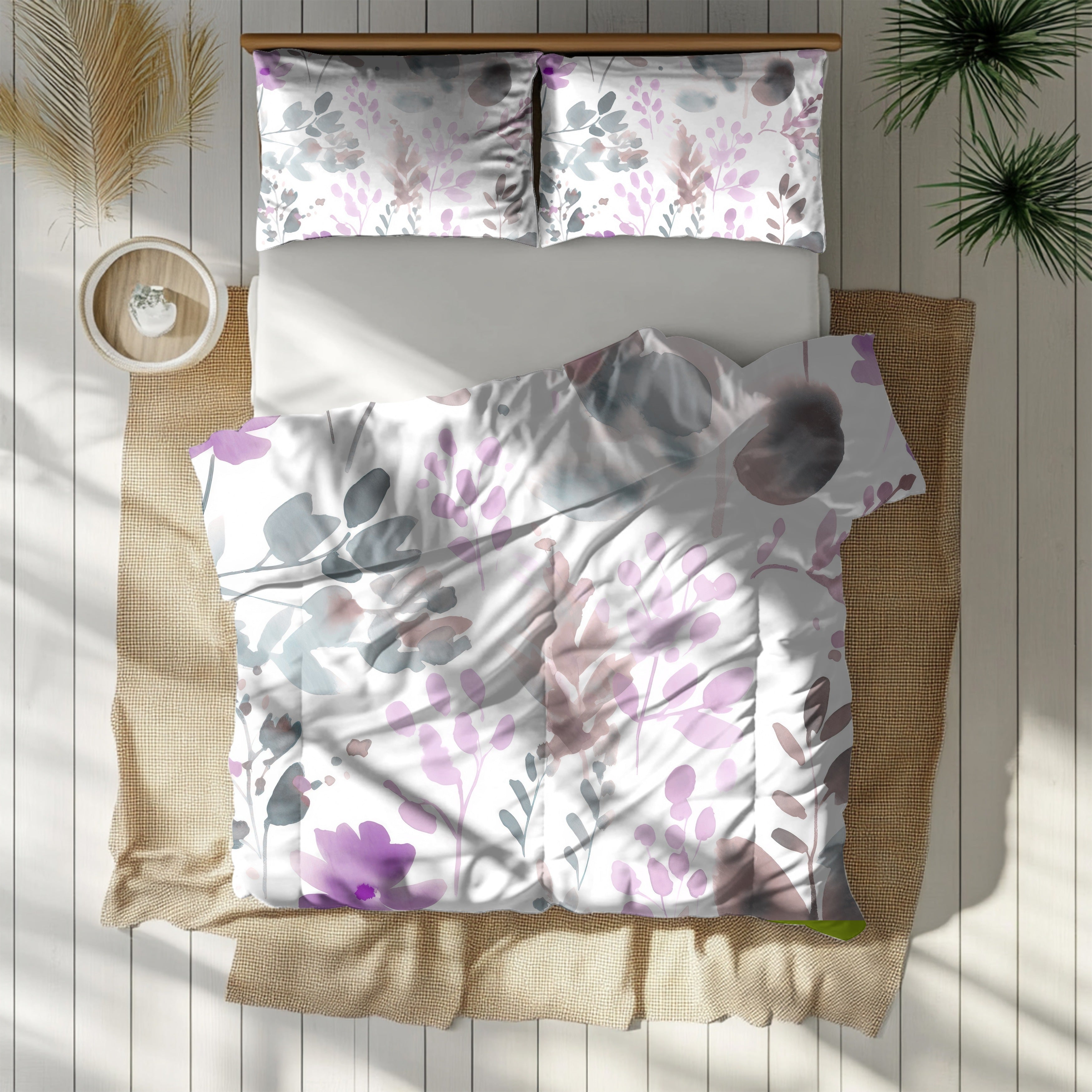 Abstract Duvet, Pillow Cover | Floral, Pink Grey White Bedroom Decor