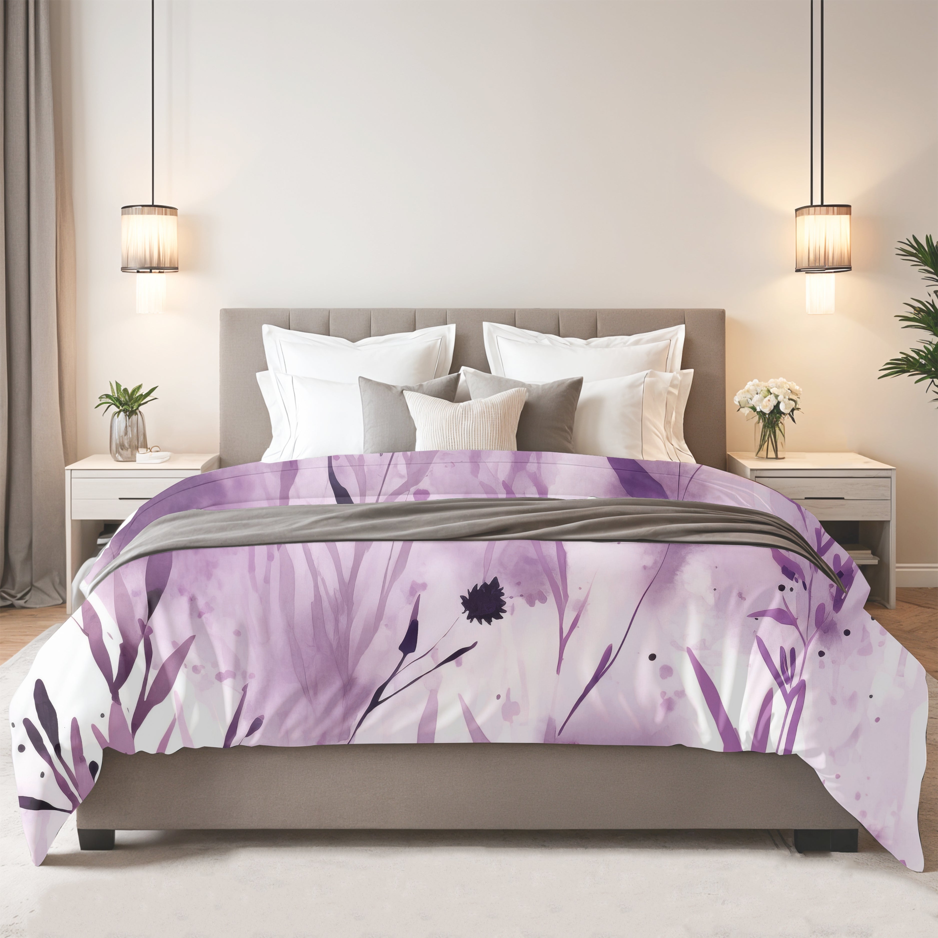 Floral Duvet, Pillow Cover | Floral, Purple White Bedroom Decor