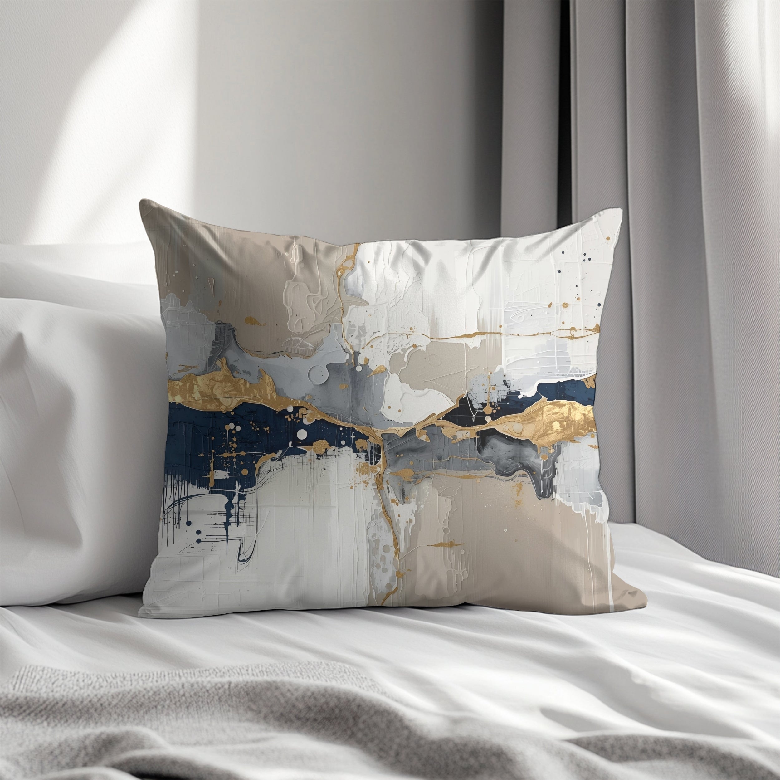 Abstract Pillow Cover | Blue Beige White Pillowcase