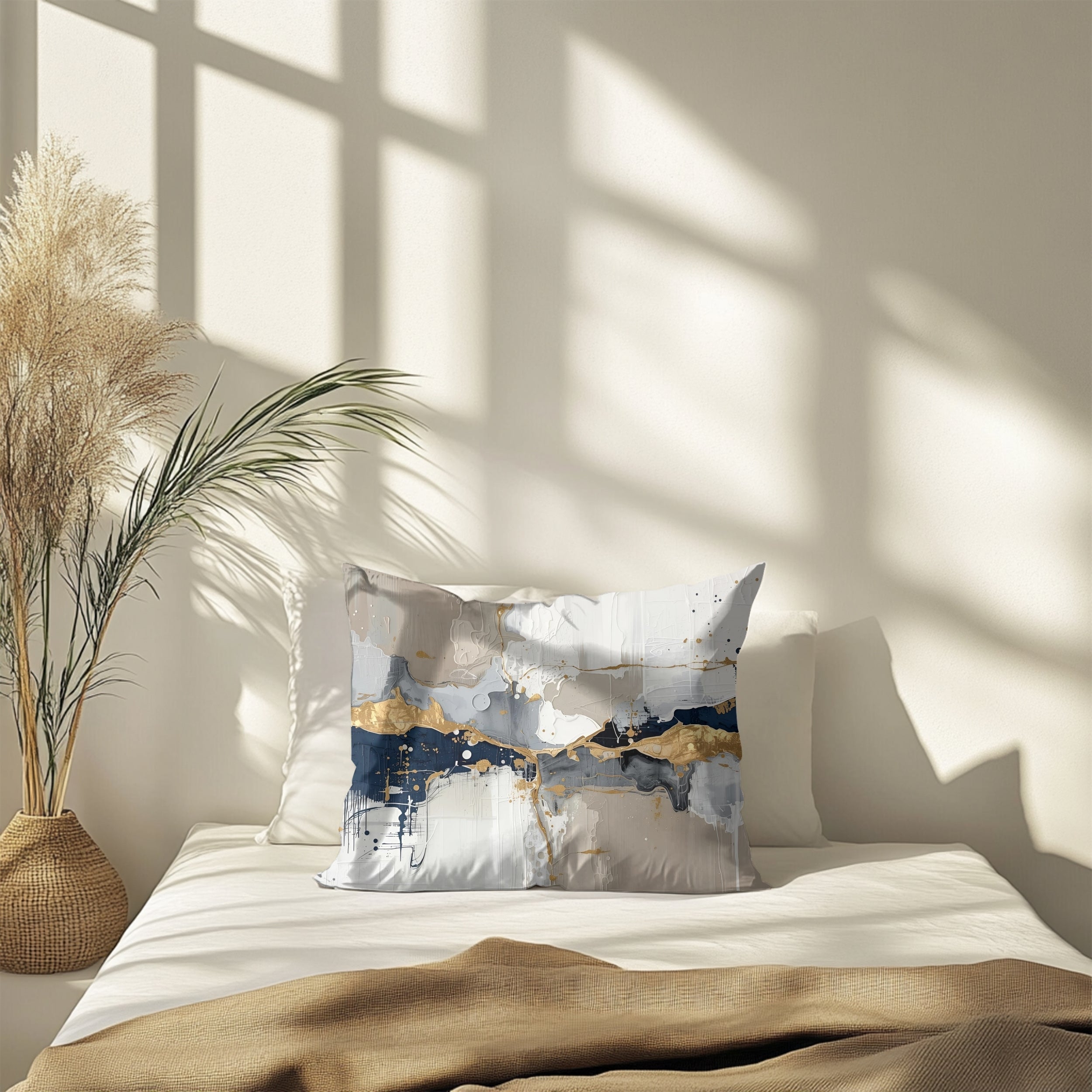 Abstract Pillow Cover | Blue Beige White Pillowcase