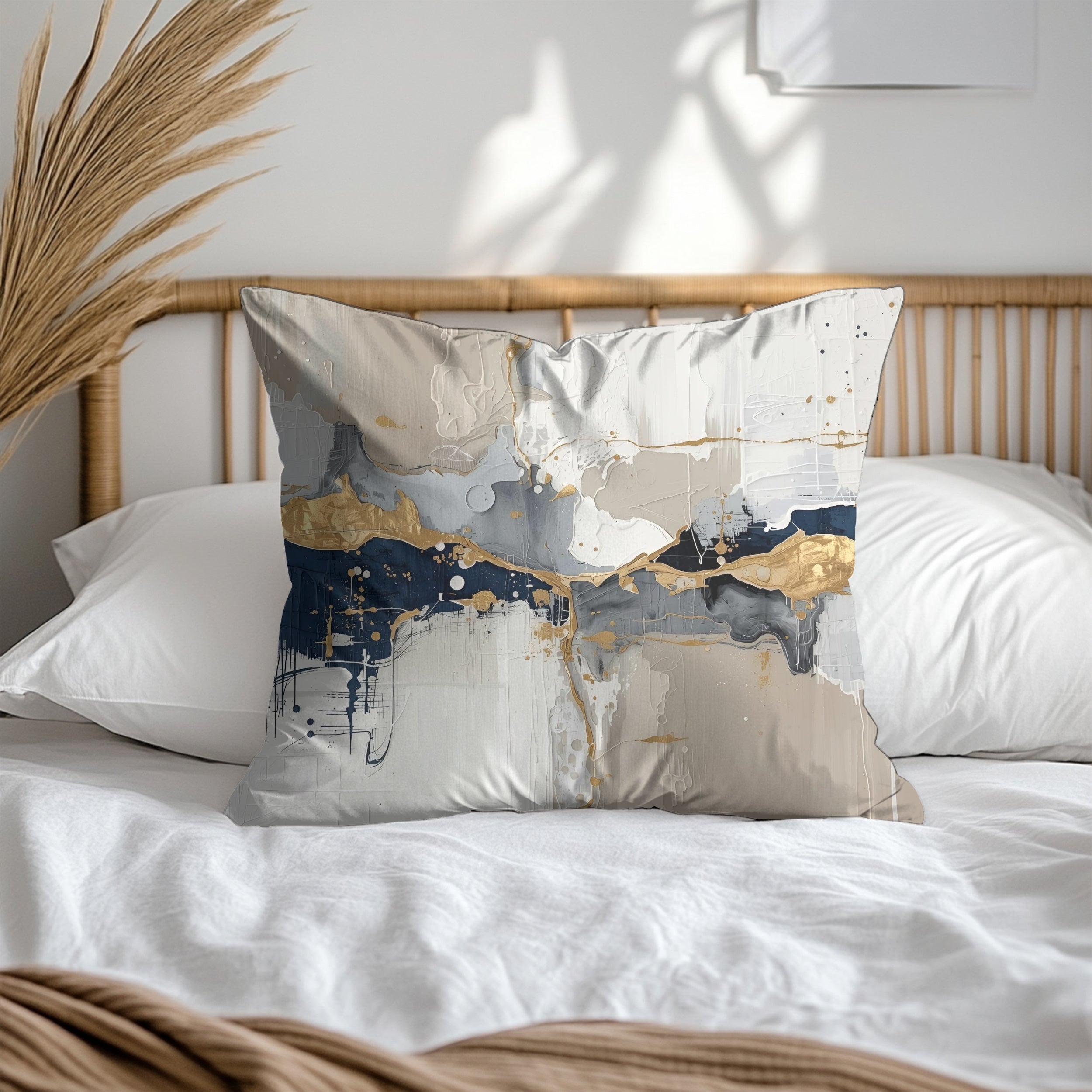Abstract Pillow Cover | Blue Beige White Pillowcase