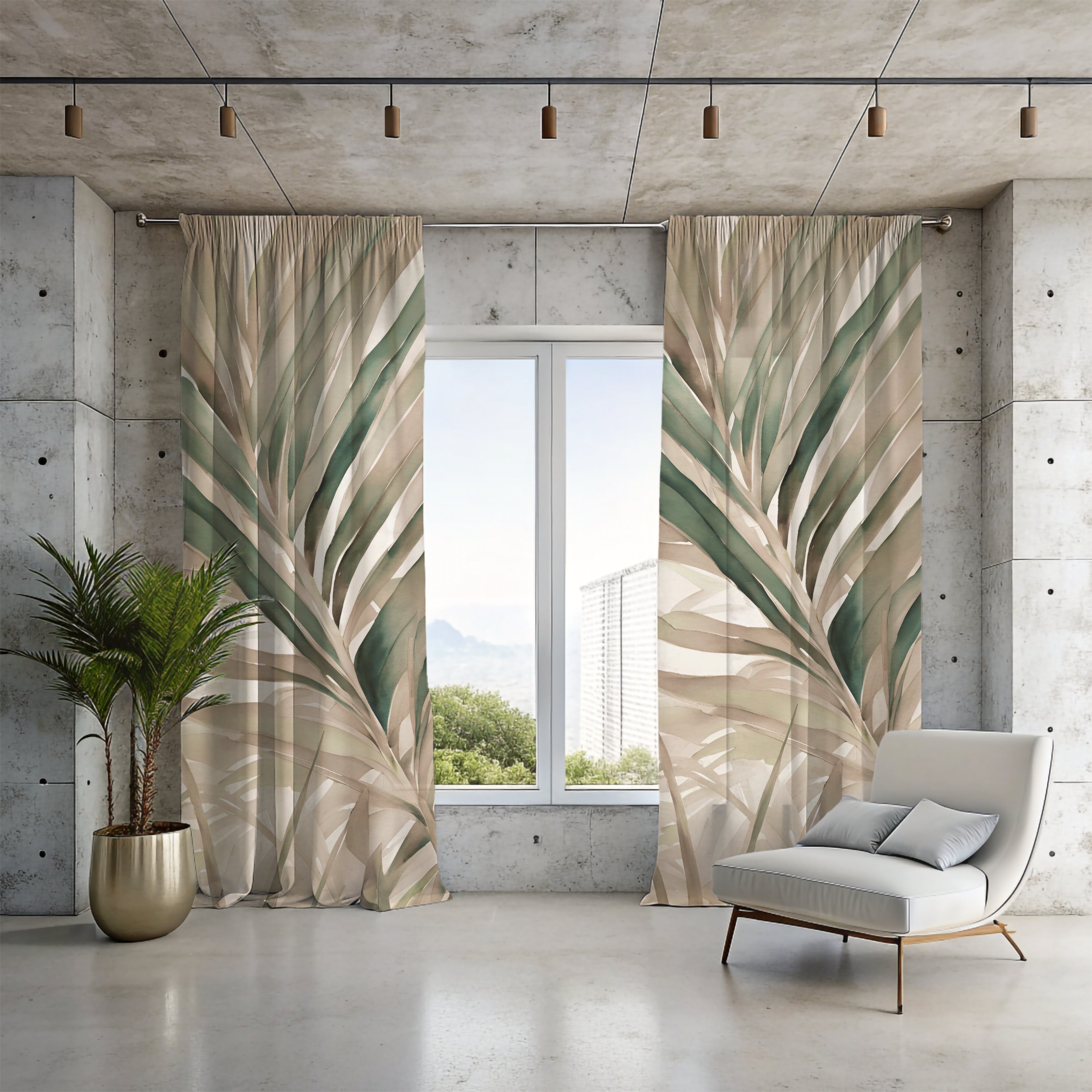 Window Curtains | Beige Green Leaves Watercolor, 50 X 84 Inches, Blackout, Sheer