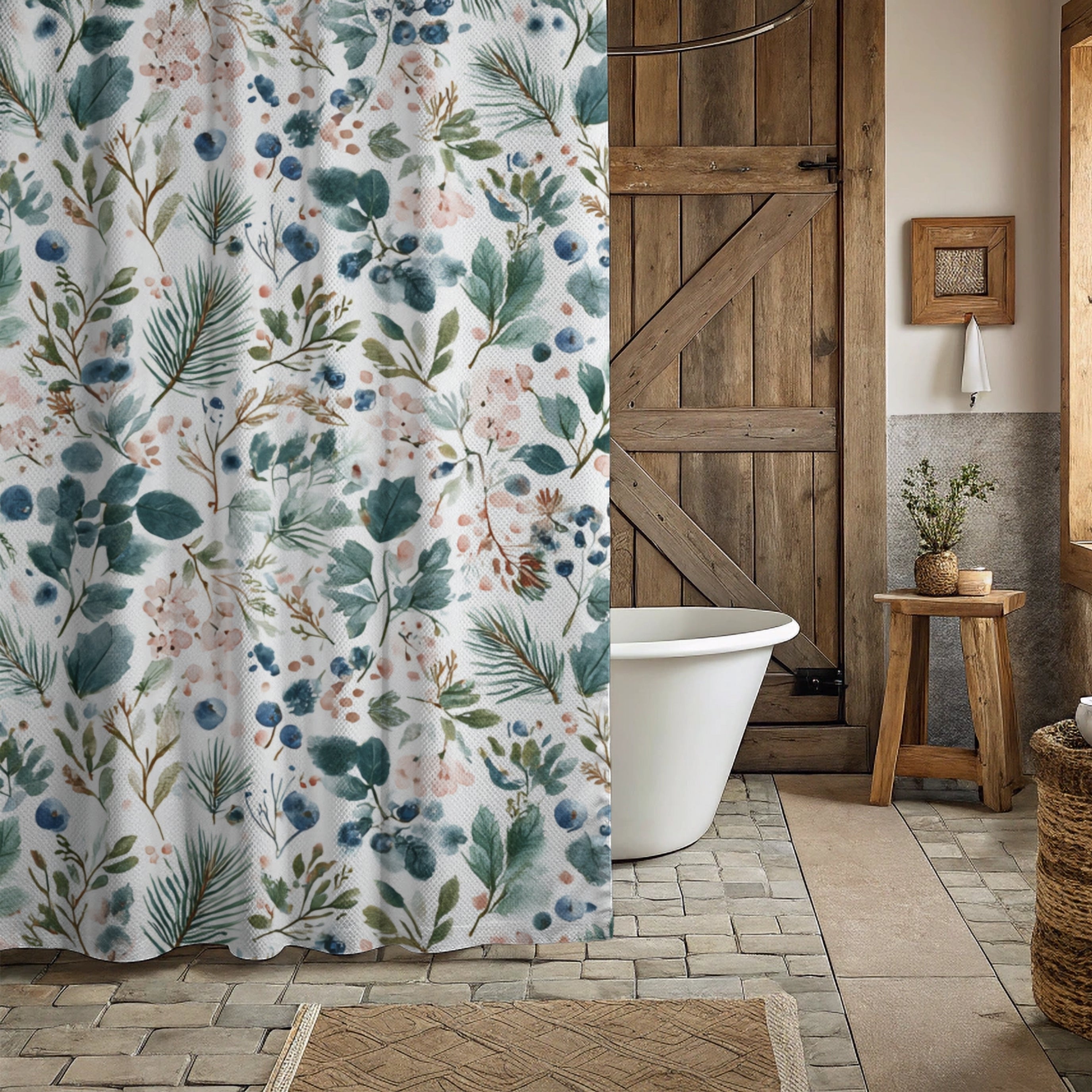 Boho Shower Curtain | Winter Watercolor Leaves