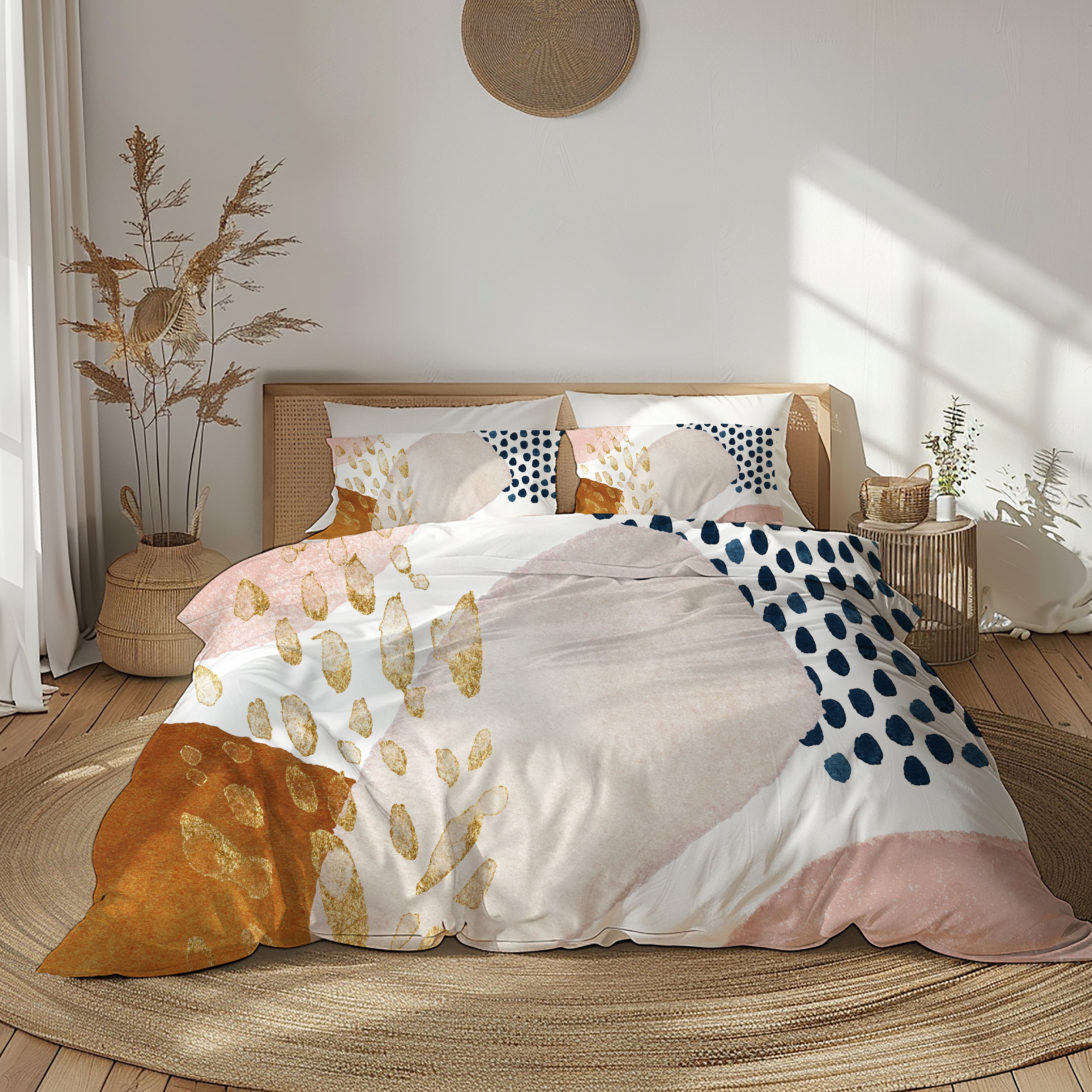 Abstract Duvet, Pillow Cover | Pink Navy Blue, White Bedroom Decor