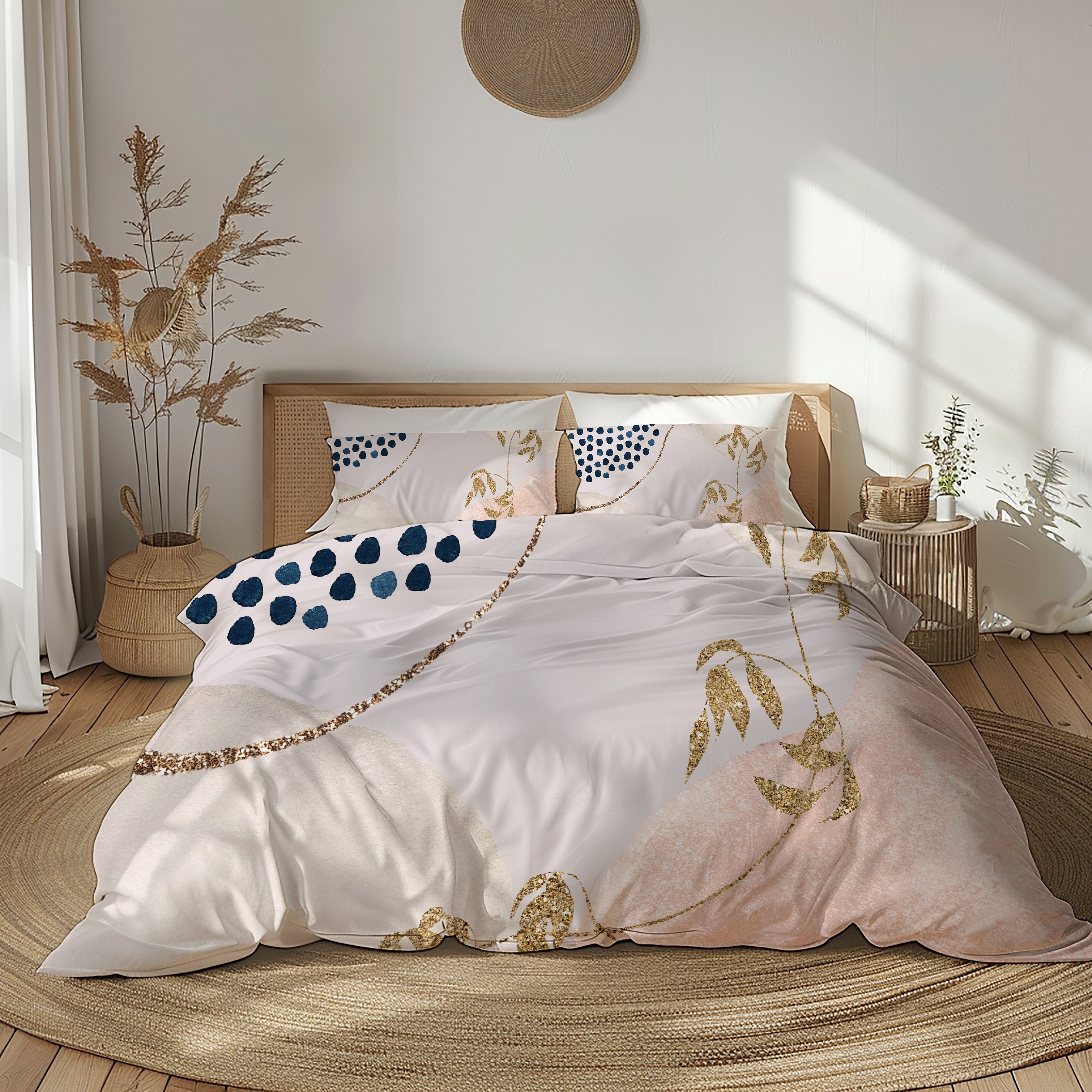 Abstract Duvet, Pillow Cover | Blush Pink Beige Blue Bedroom Decor