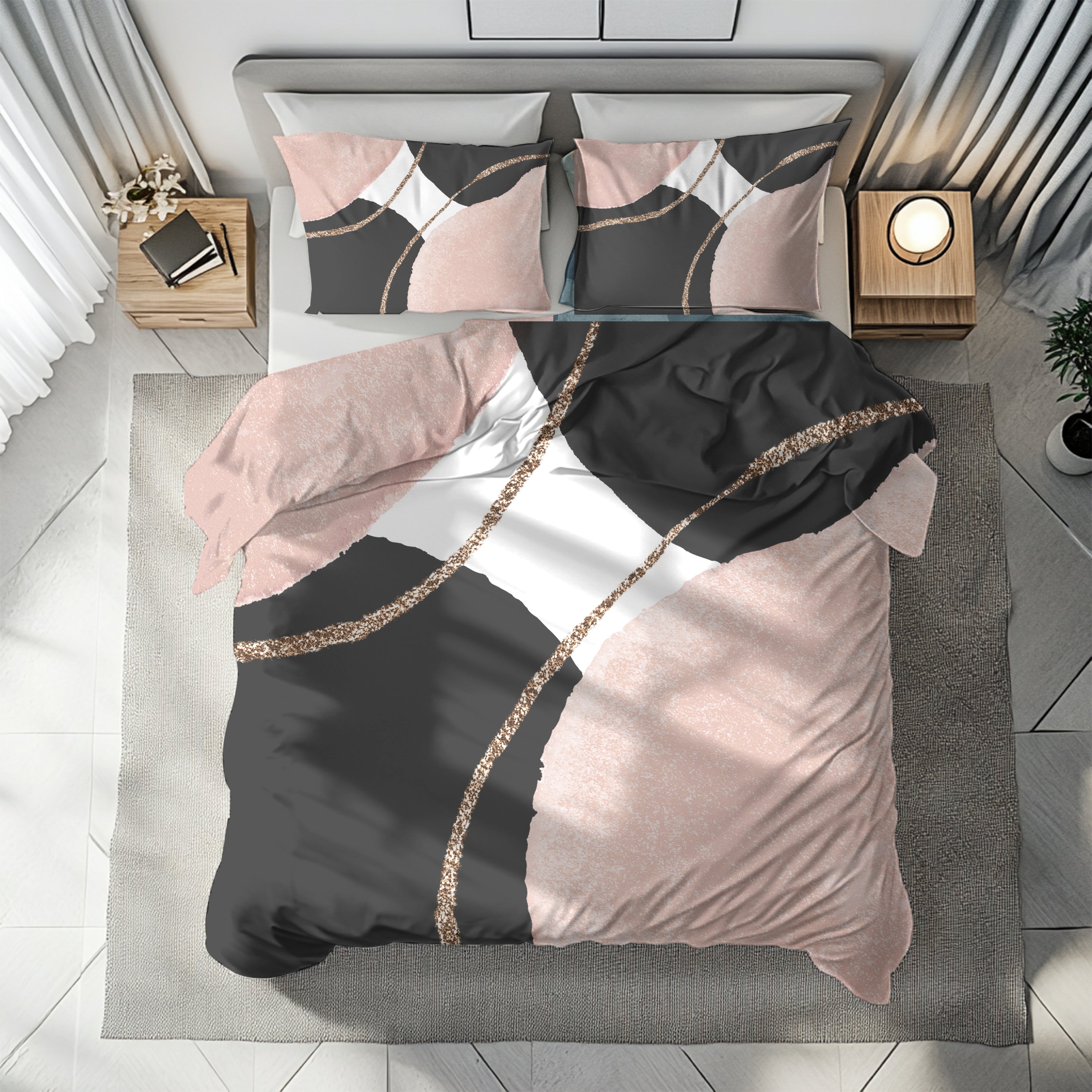 Abstract Watercolor Duvet, Pillow Cover | Black Blush Pink Bedroom Decor