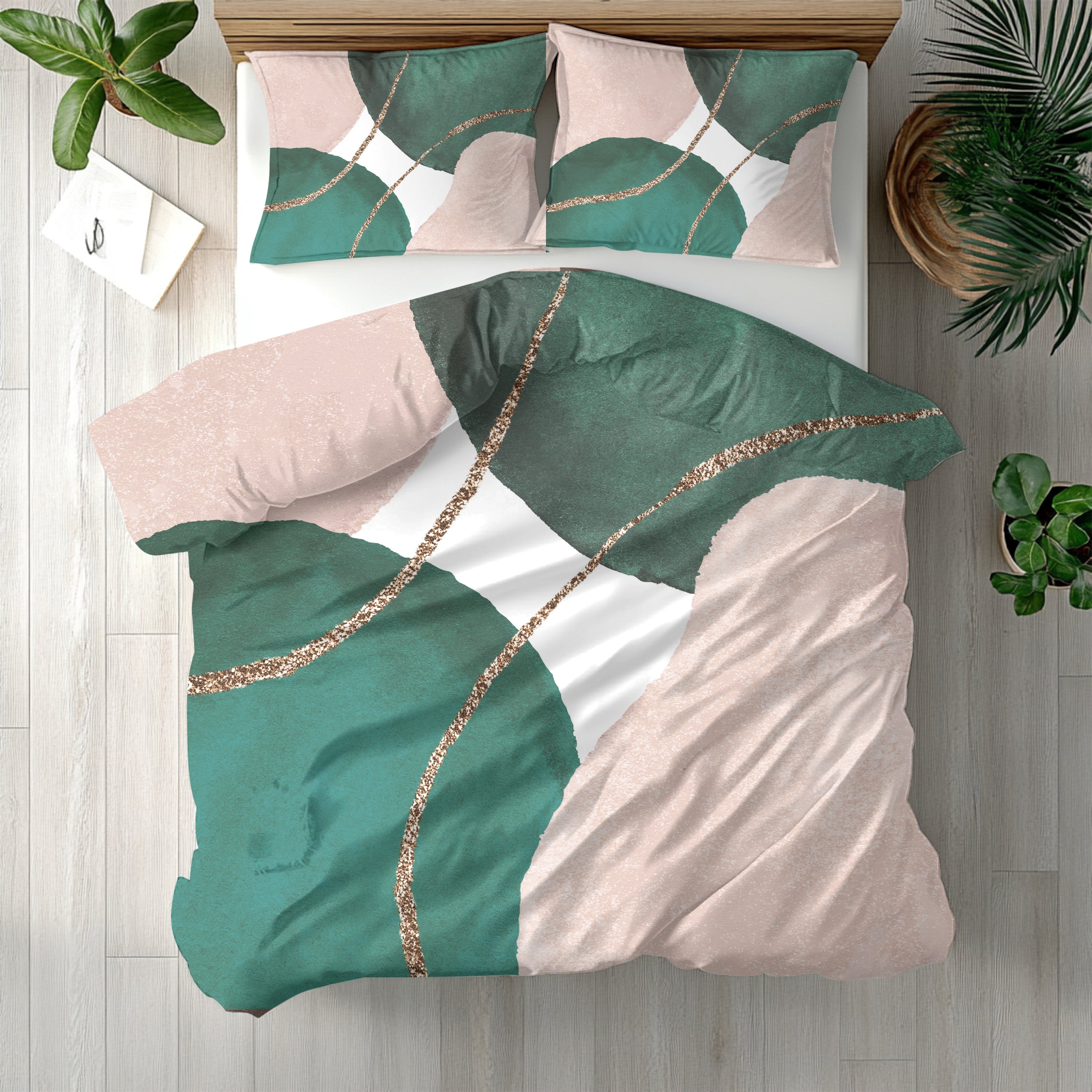 Abstract Watercolor Duvet, Pillow Cover | Green Blush Pink Bedroom Decor