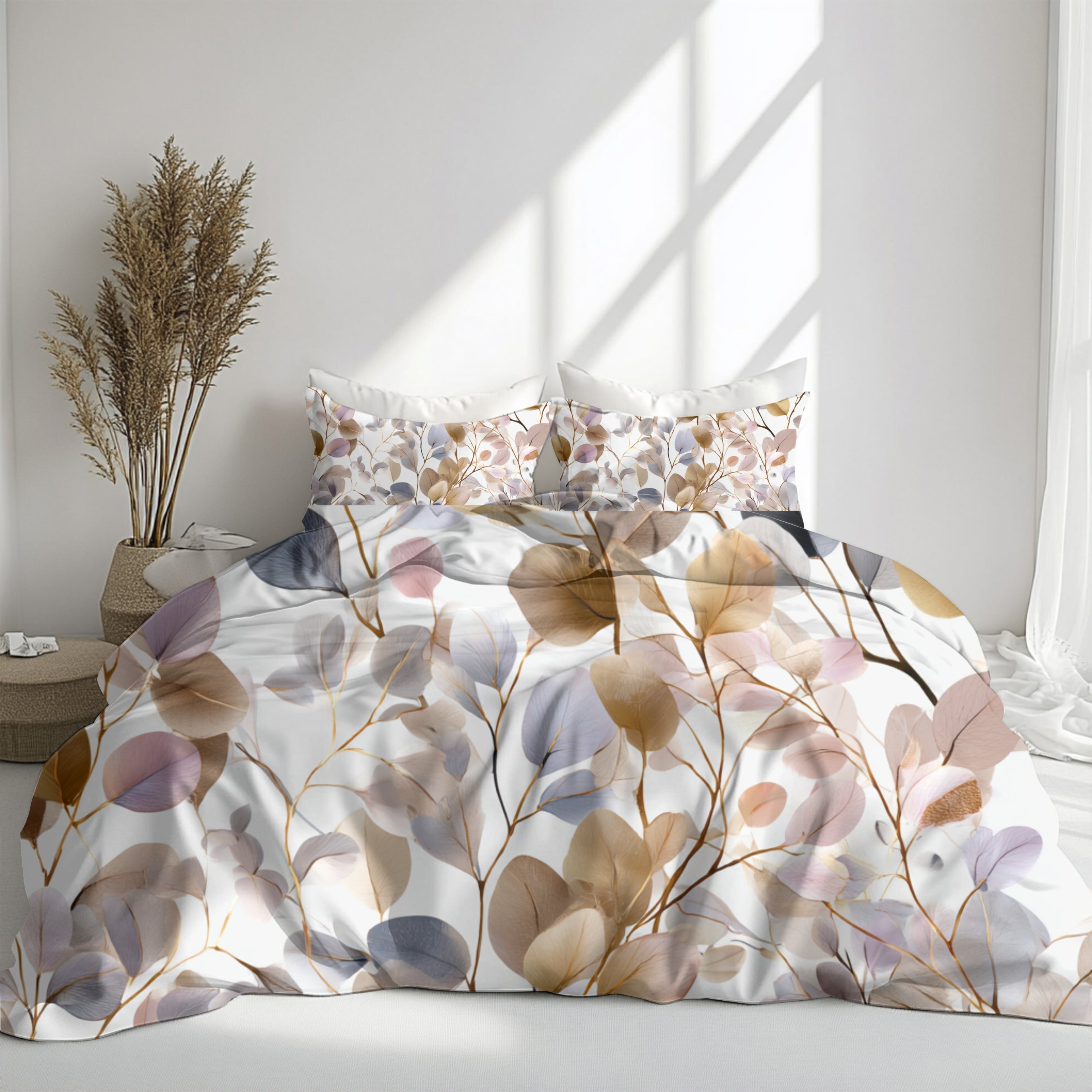 Floral Cotton Duvet, Pillow Cover | Eucalyptus Leaves Bedroom Decor