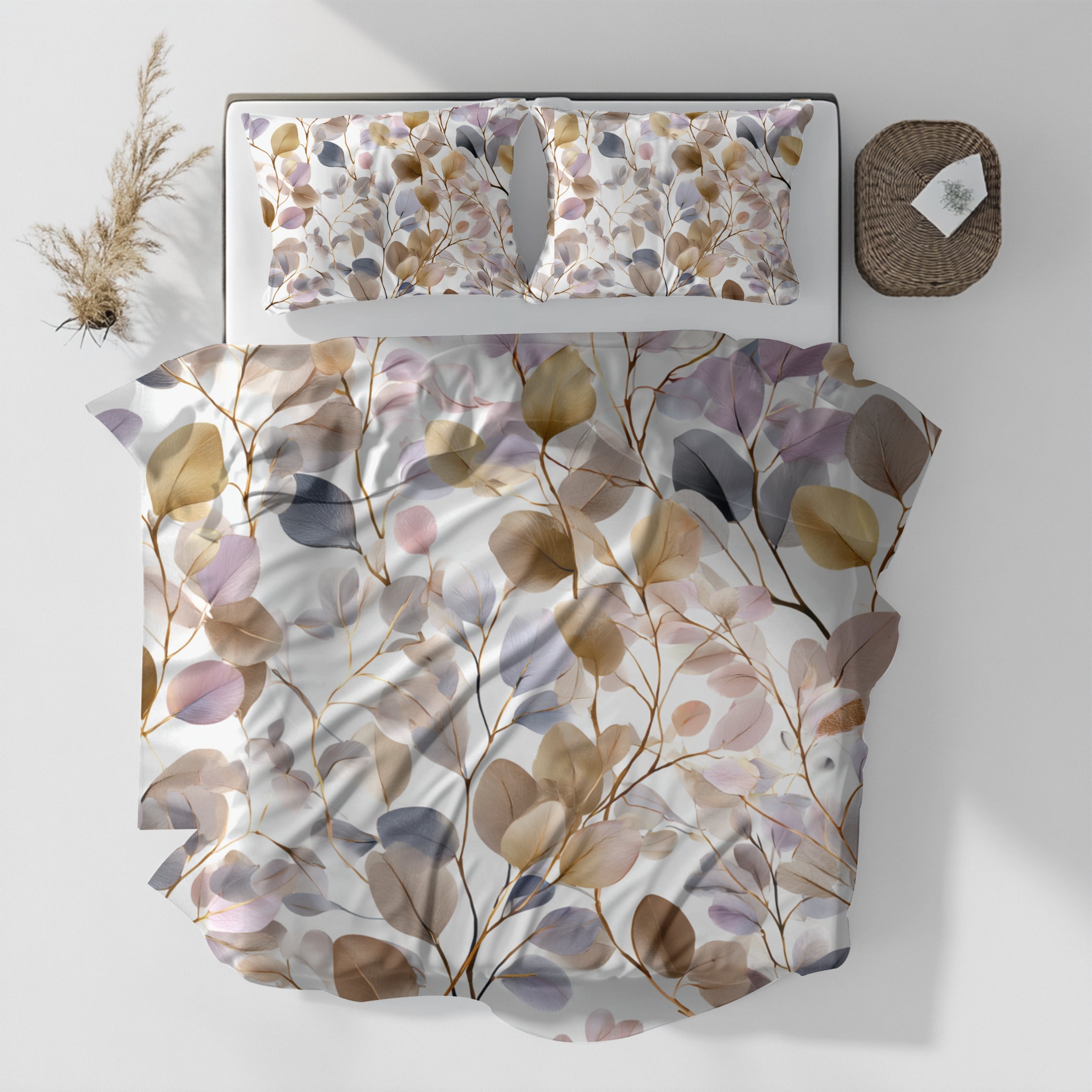 Floral Cotton Duvet, Pillow Cover | Eucalyptus Leaves Bedroom Decor