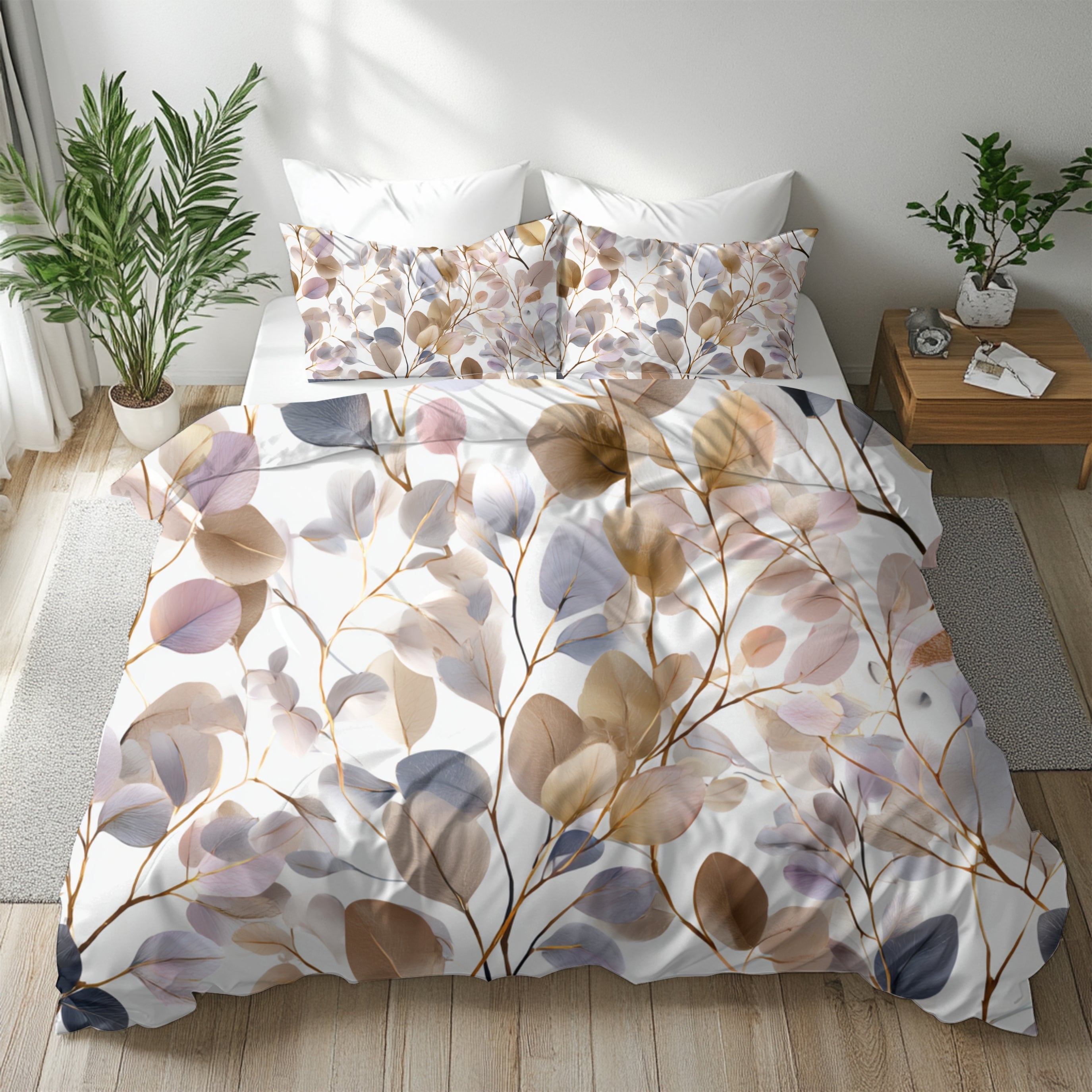 Floral Cotton Duvet, Pillow Cover | Eucalyptus Leaves Bedroom Decor