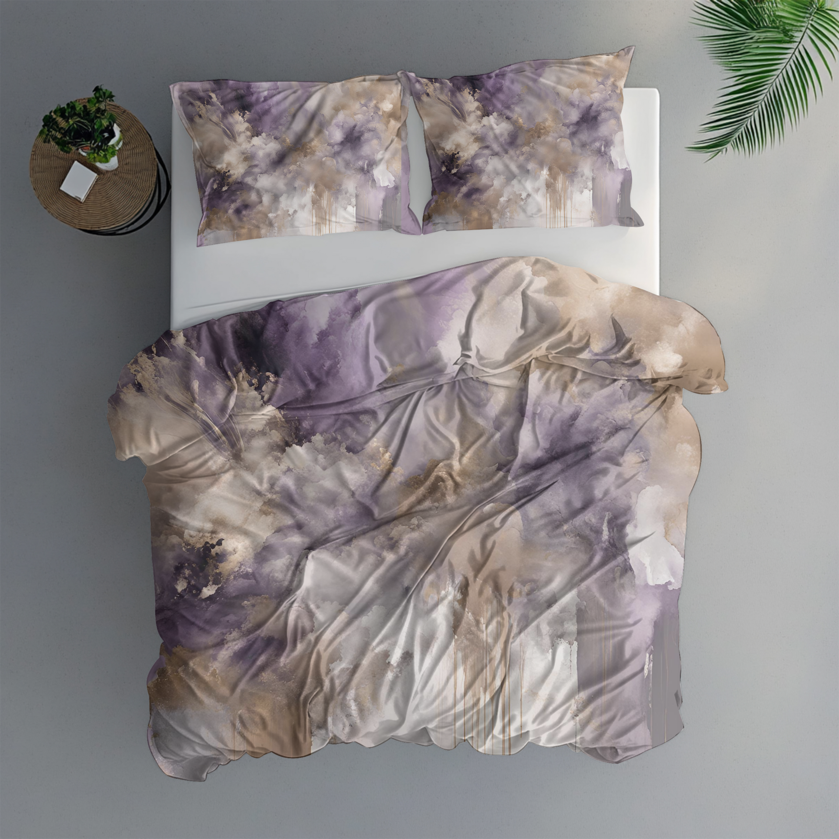 Abstract Duvet, Pillow Cover Set | Lavender Beige Bedroom Set