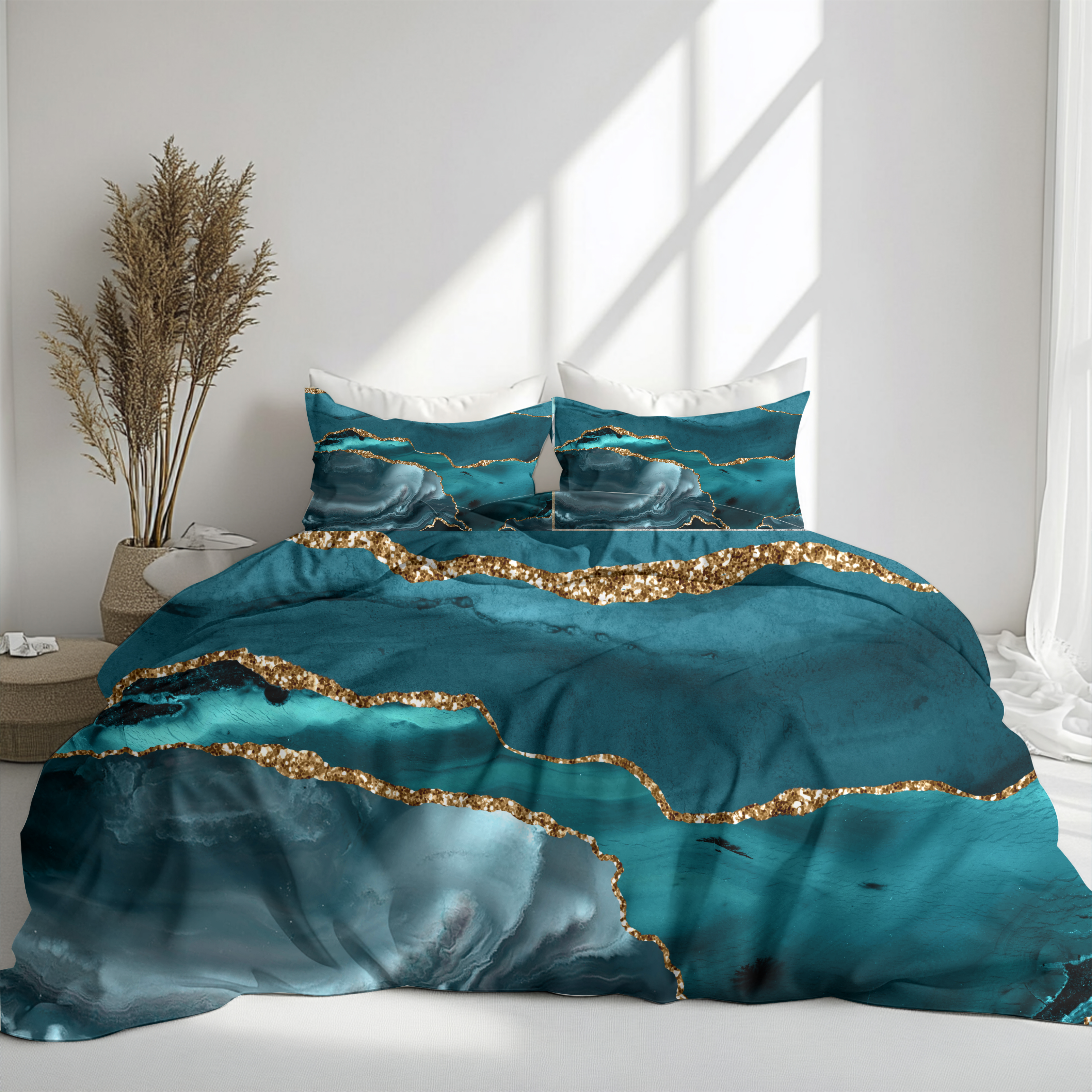 Abstract Duvet, Pillow Cover Set | Teal Blue Bedroom Set