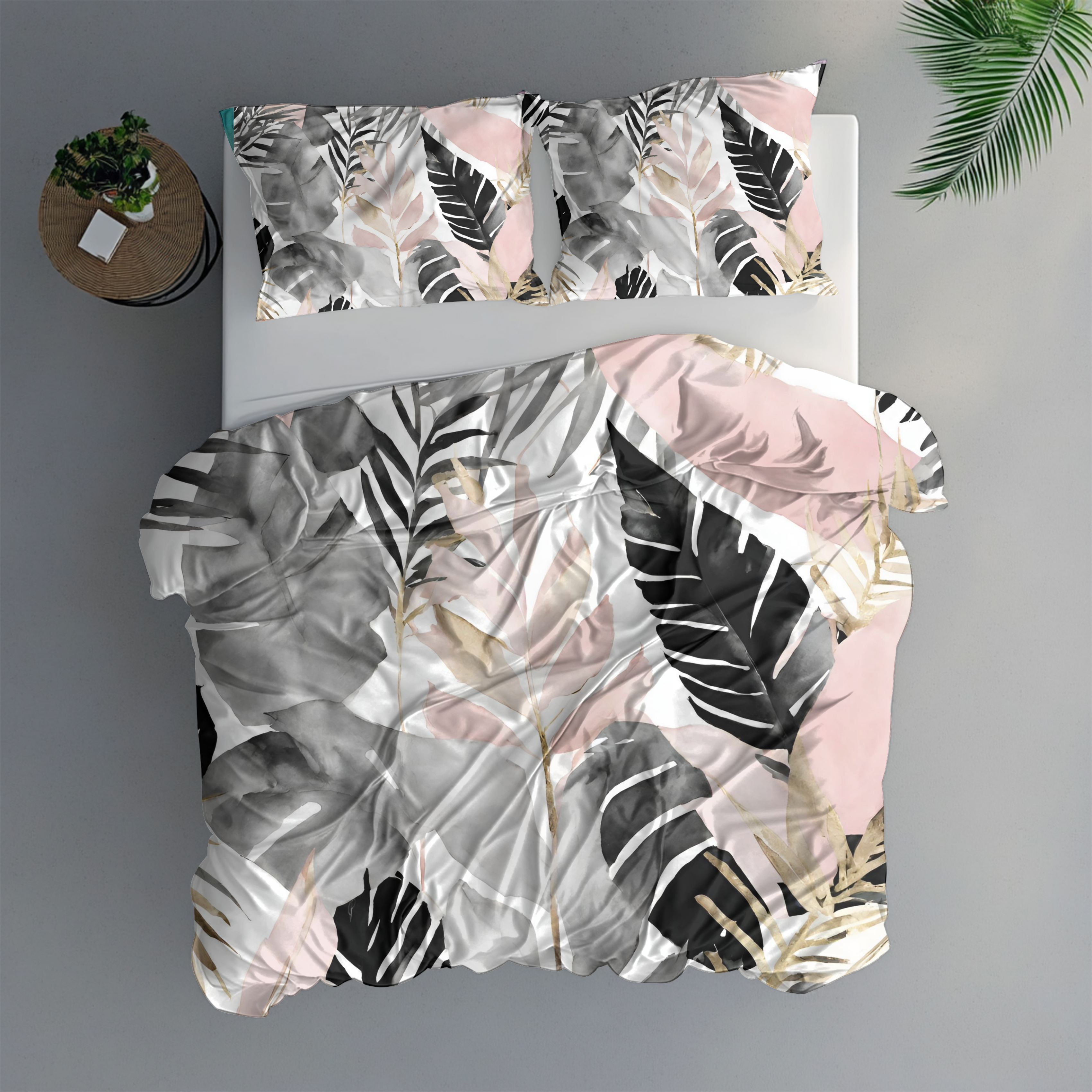 Abstract Floral Duvet, Pillow Cover Set | Grey Blush White Bedroom Set