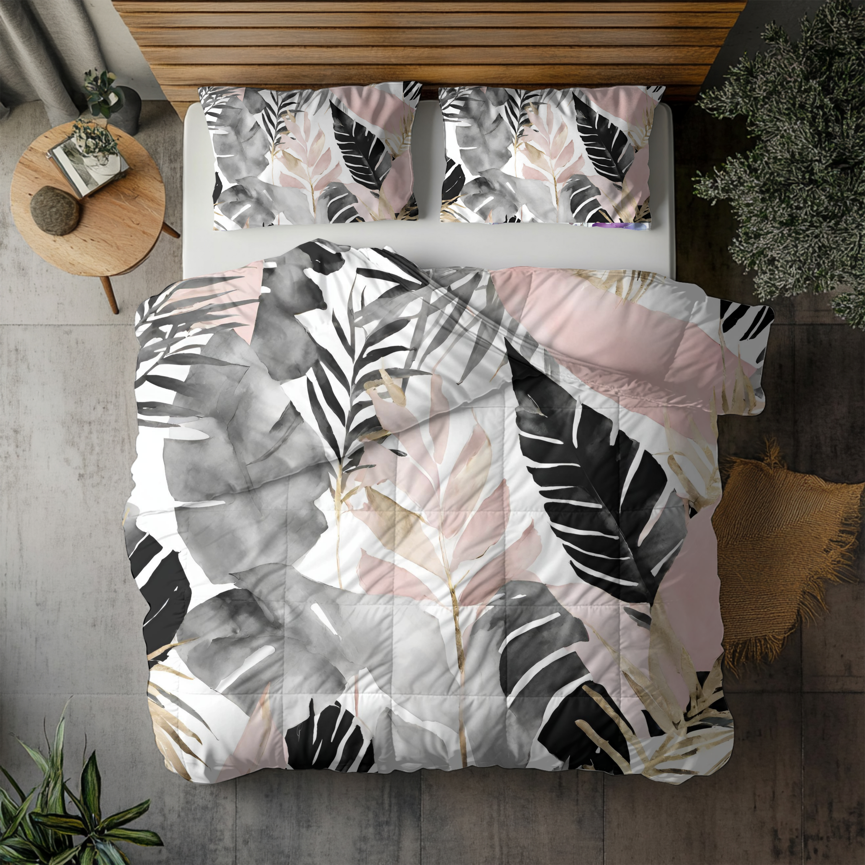 Abstract Floral Duvet, Pillow Cover Set | Grey Blush White Bedroom Set