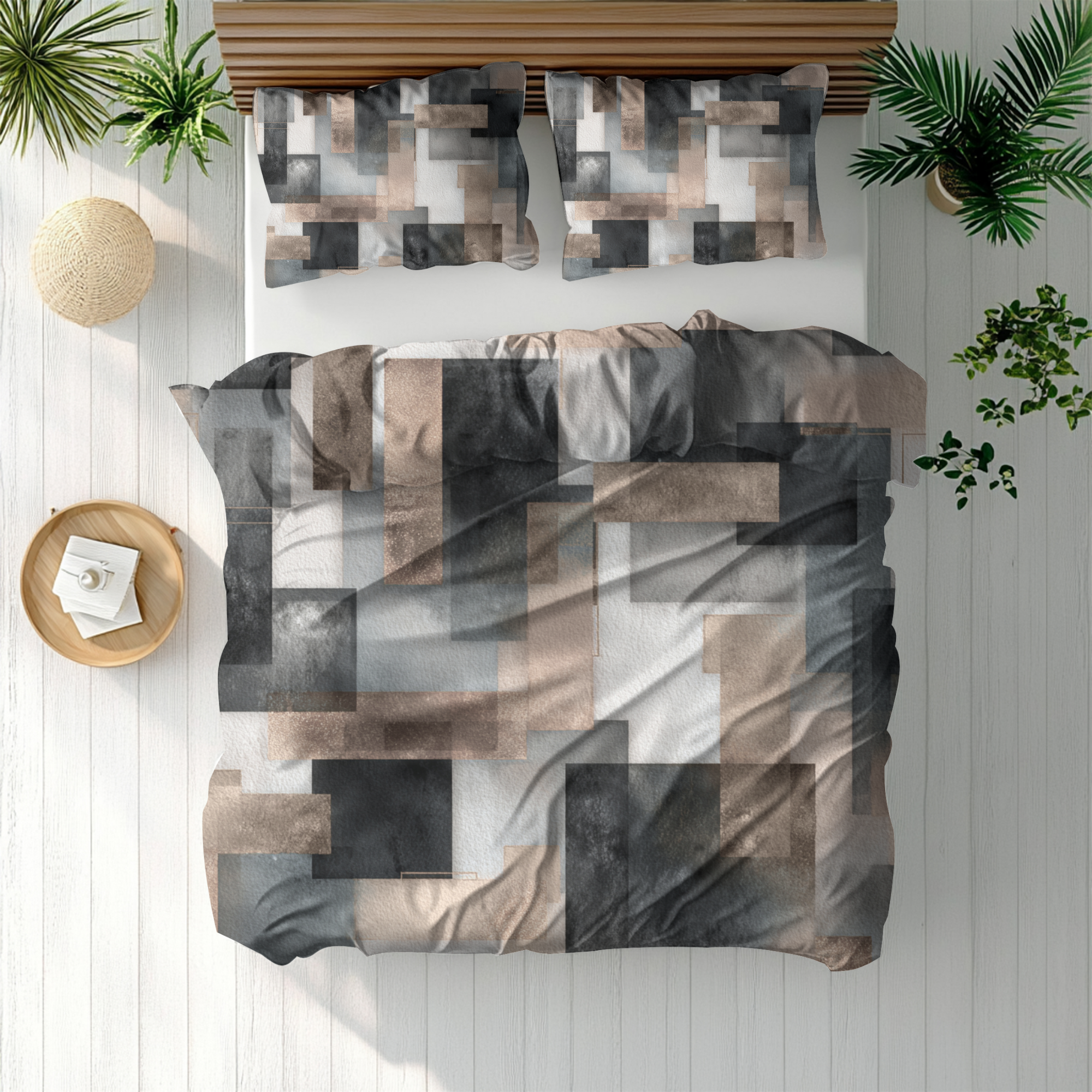 Geometric Duvet, Pillow Cover Set | Earthy Watercolor, Bedroom Set