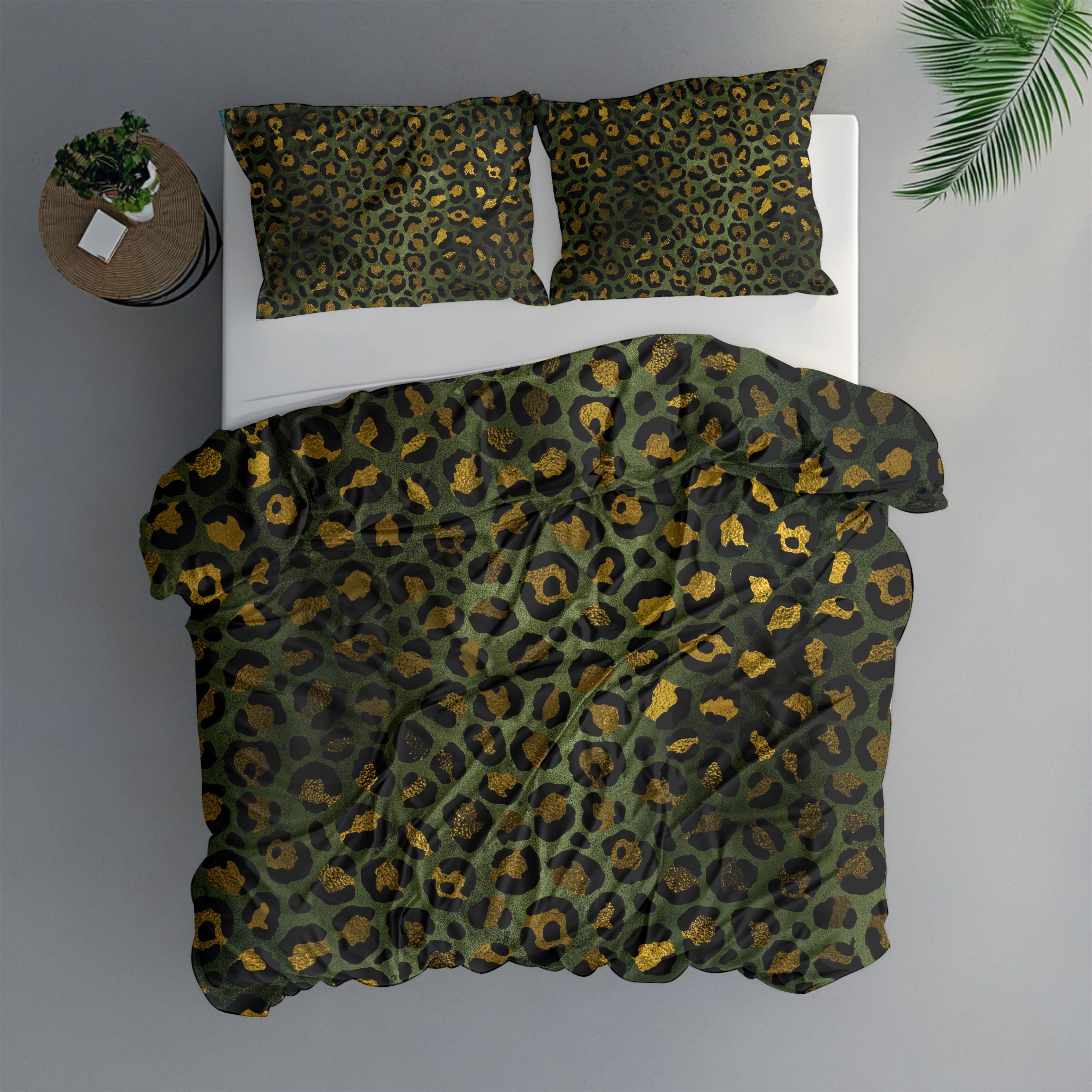 Green Leopard Duvet, Pillow Cover | Animal Skin Bedroom Decor