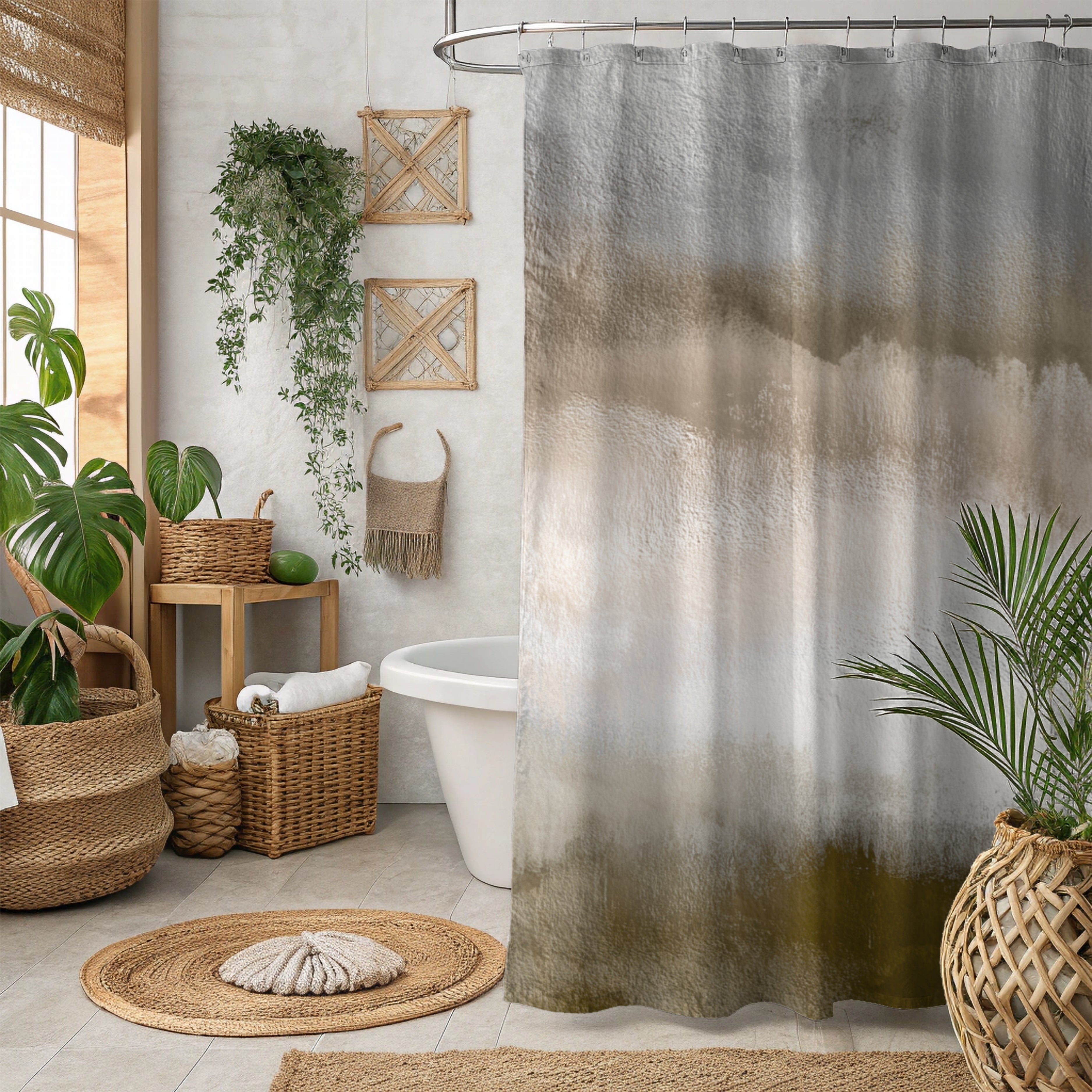 Abstract Watercolor Shower Curtain | Grey Beige Ombre Bathroom Decor