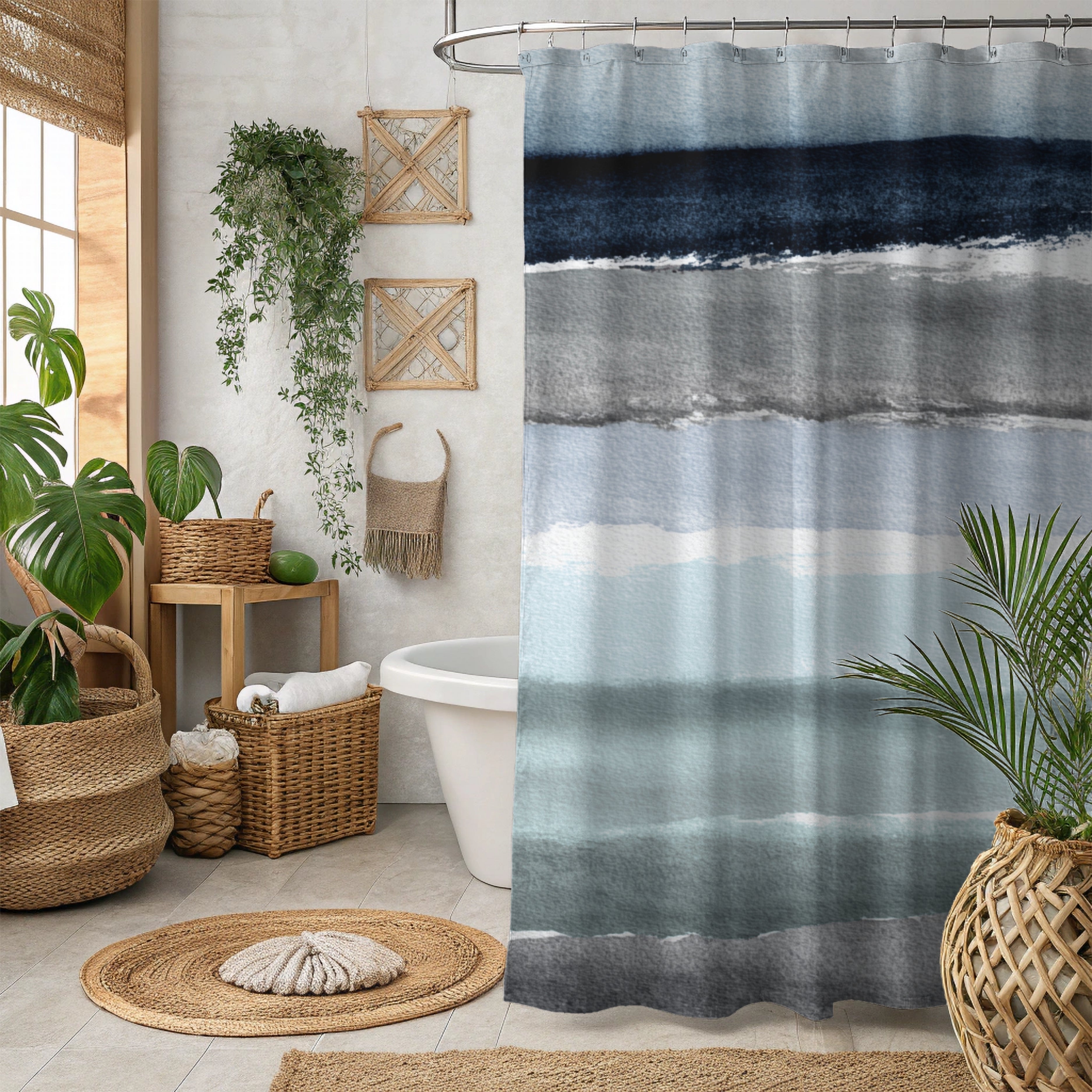Abstract Watercolor Shower Curtain | Blue Grey Bathroom Decor