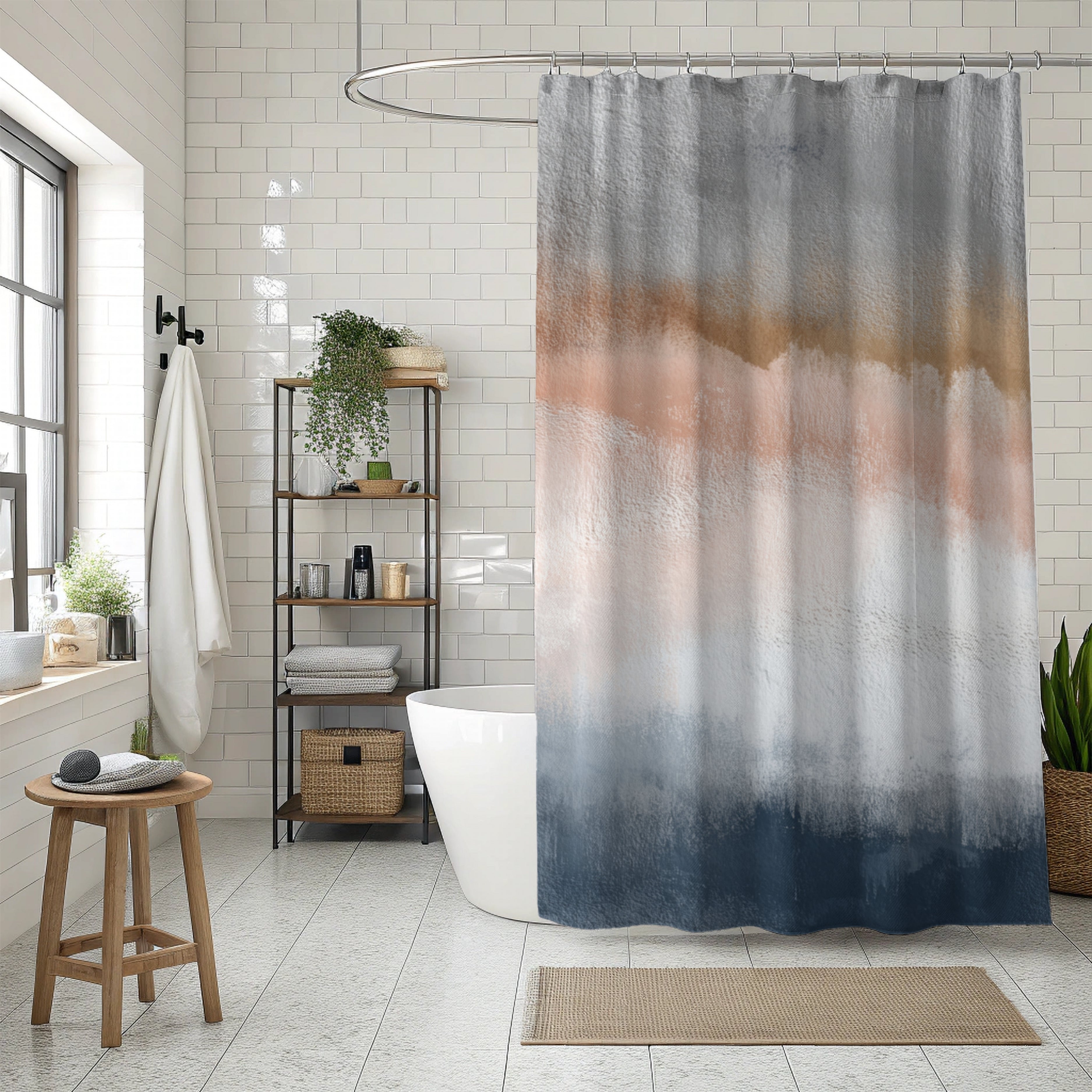 Abstract Watercolor Shower Curtain | Grey Blush, Blue Bathroom Decor
