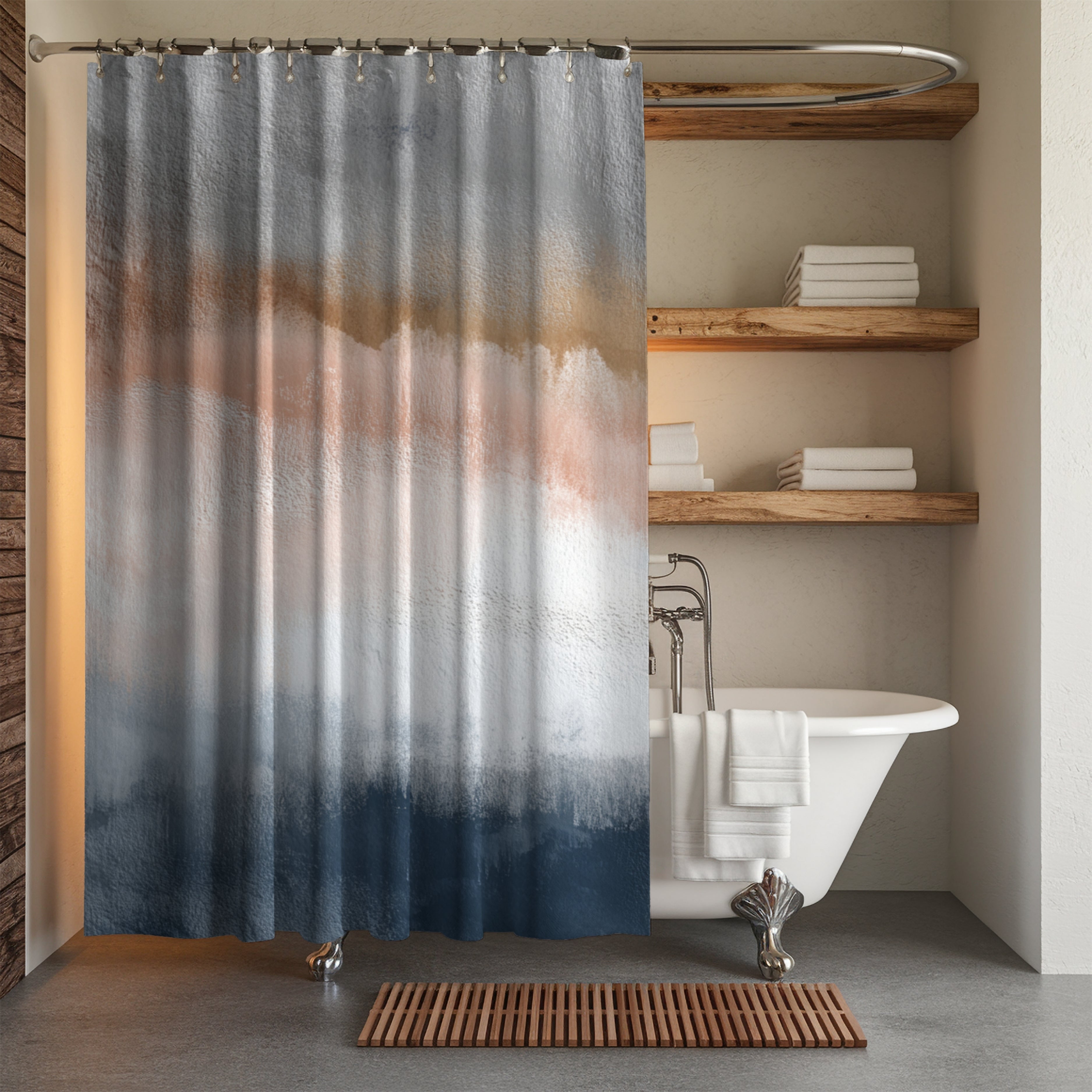 Abstract Watercolor Shower Curtain | Grey Blush, Blue Bathroom Decor