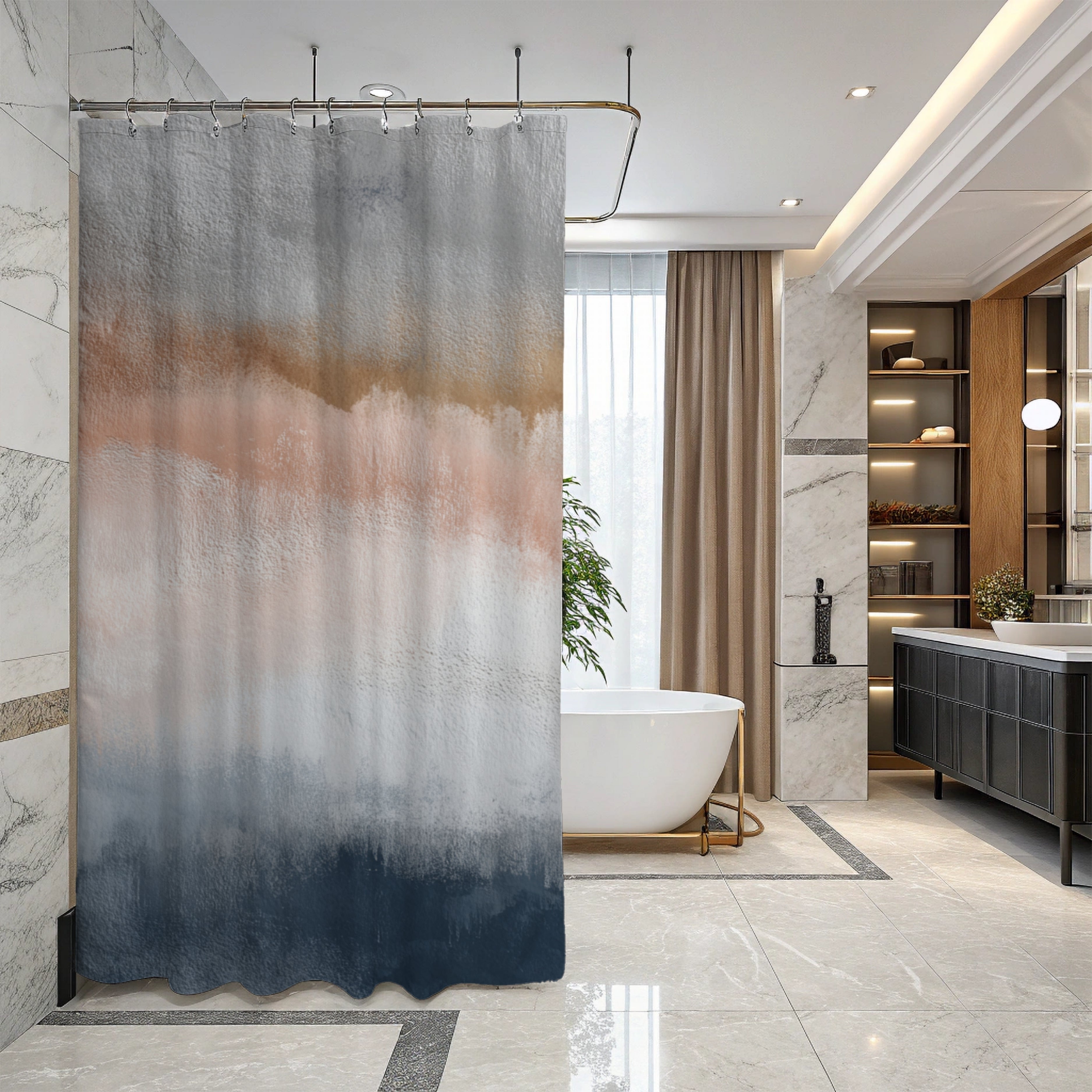 Abstract Watercolor Shower Curtain | Grey Blush, Blue Bathroom Decor