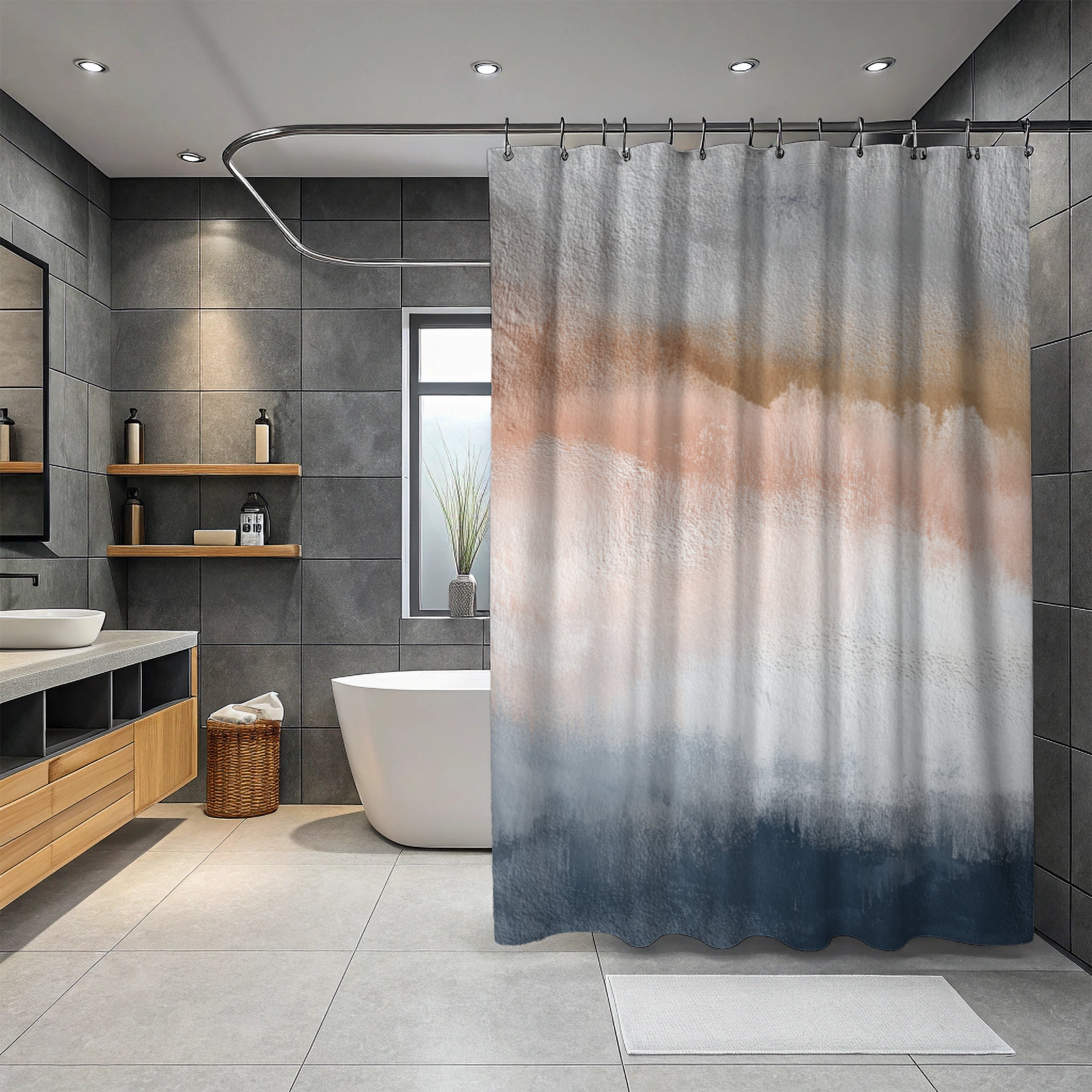 Abstract Watercolor Shower Curtain | Grey Blush, Blue Bathroom Decor