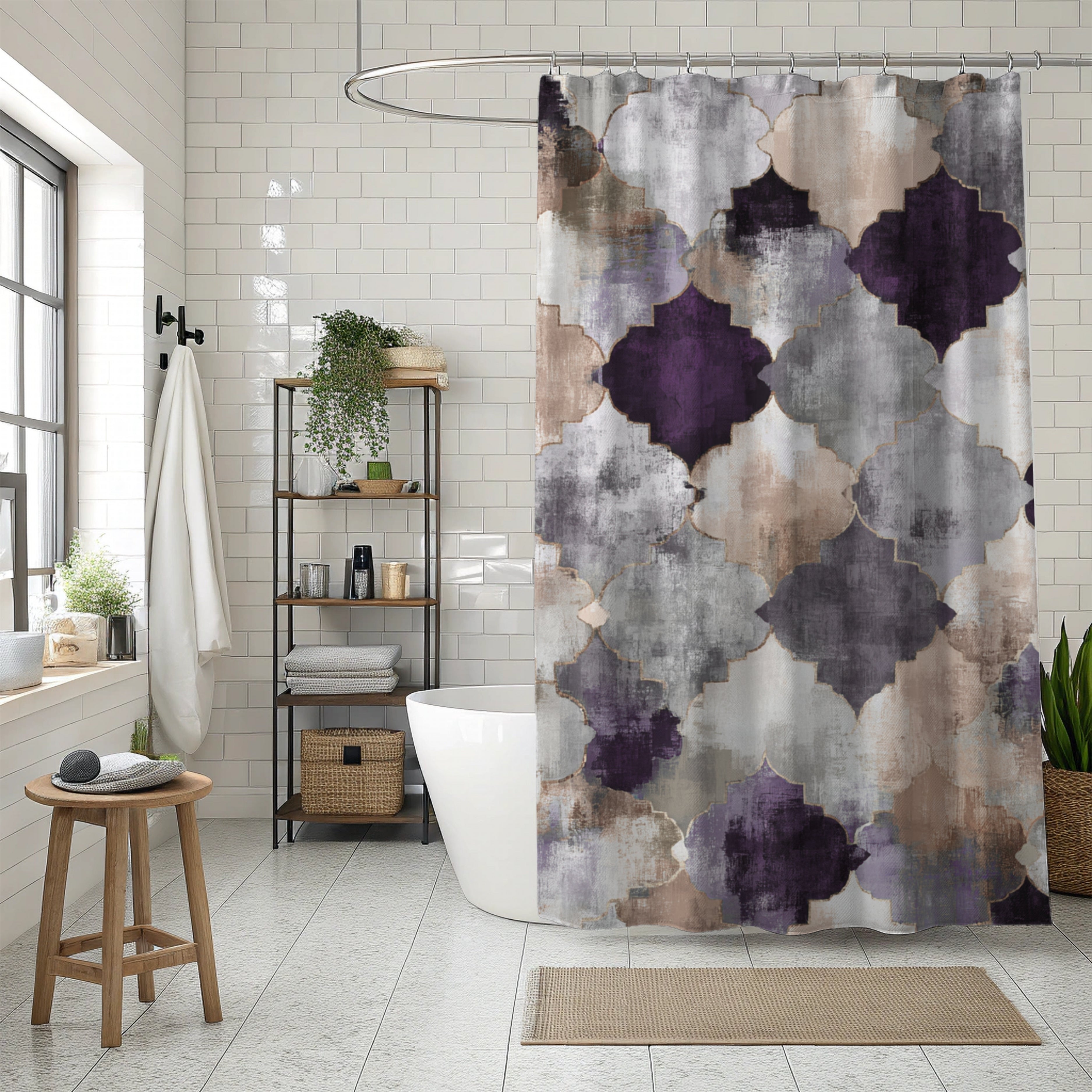 Rustic Moroccan Shower Curtain | Purple Grey Bathroom Decor