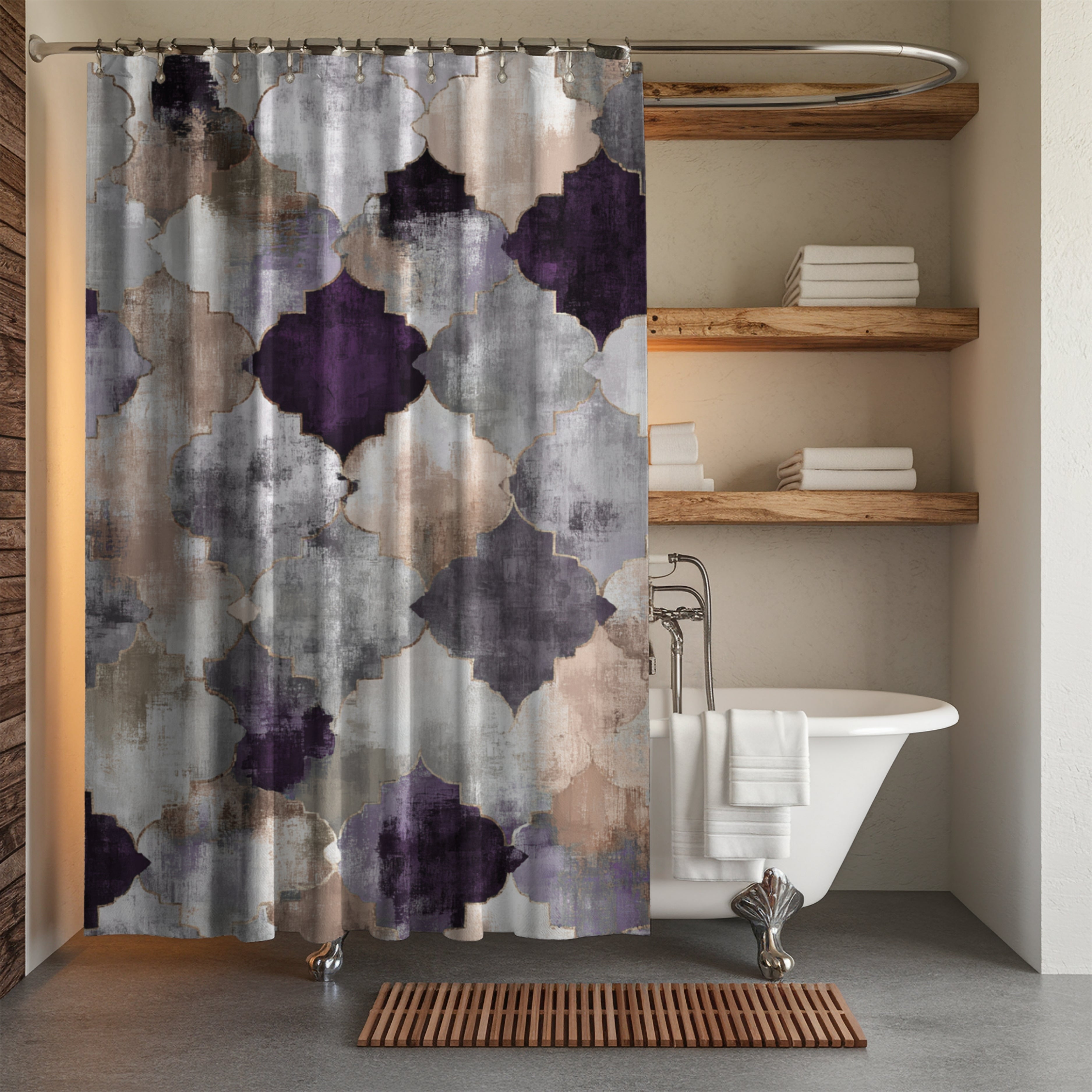 Rustic Moroccan Shower Curtain | Purple Grey Bathroom Decor