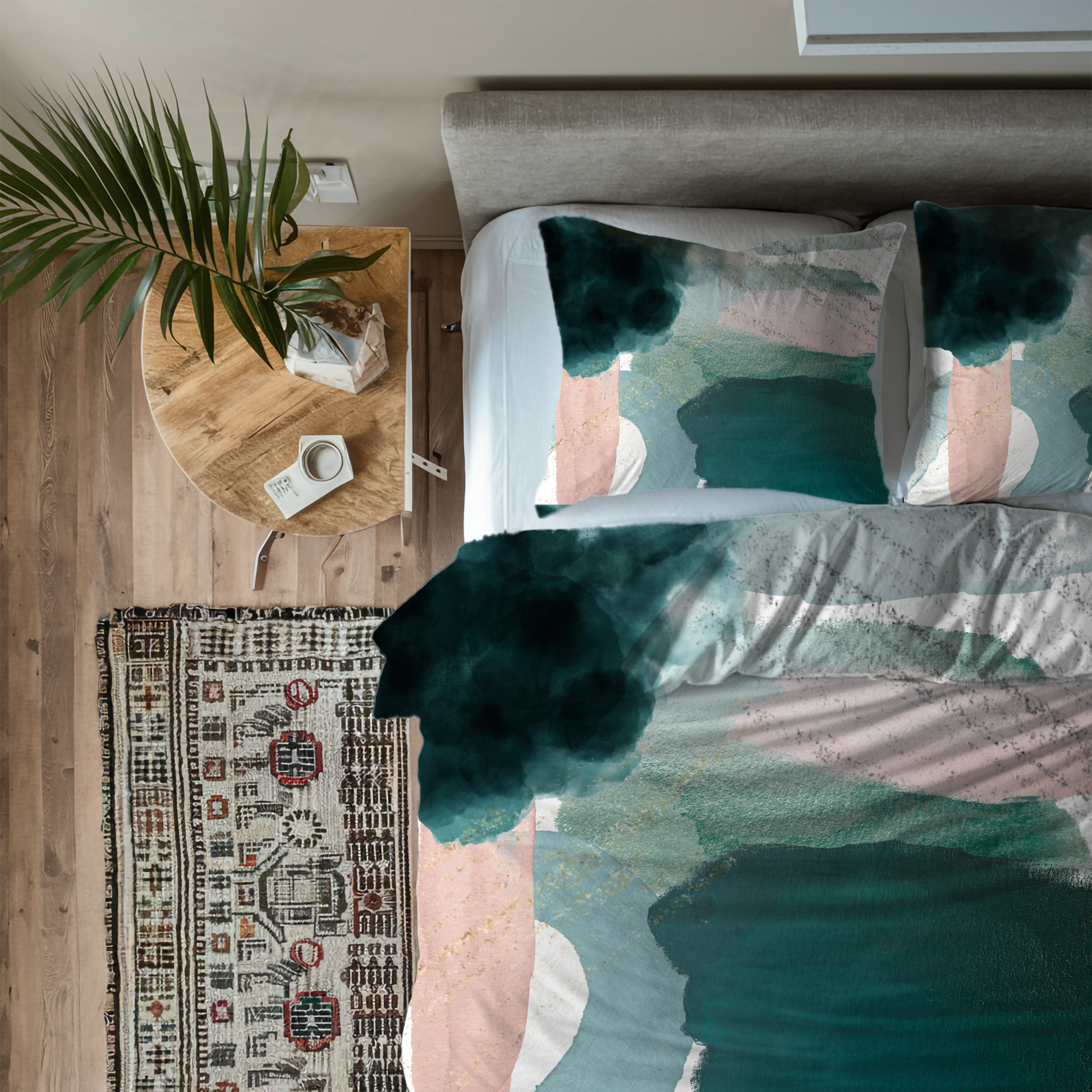 Abstract Duvet, Pillow Cover | Green Blush Bedroom Decor