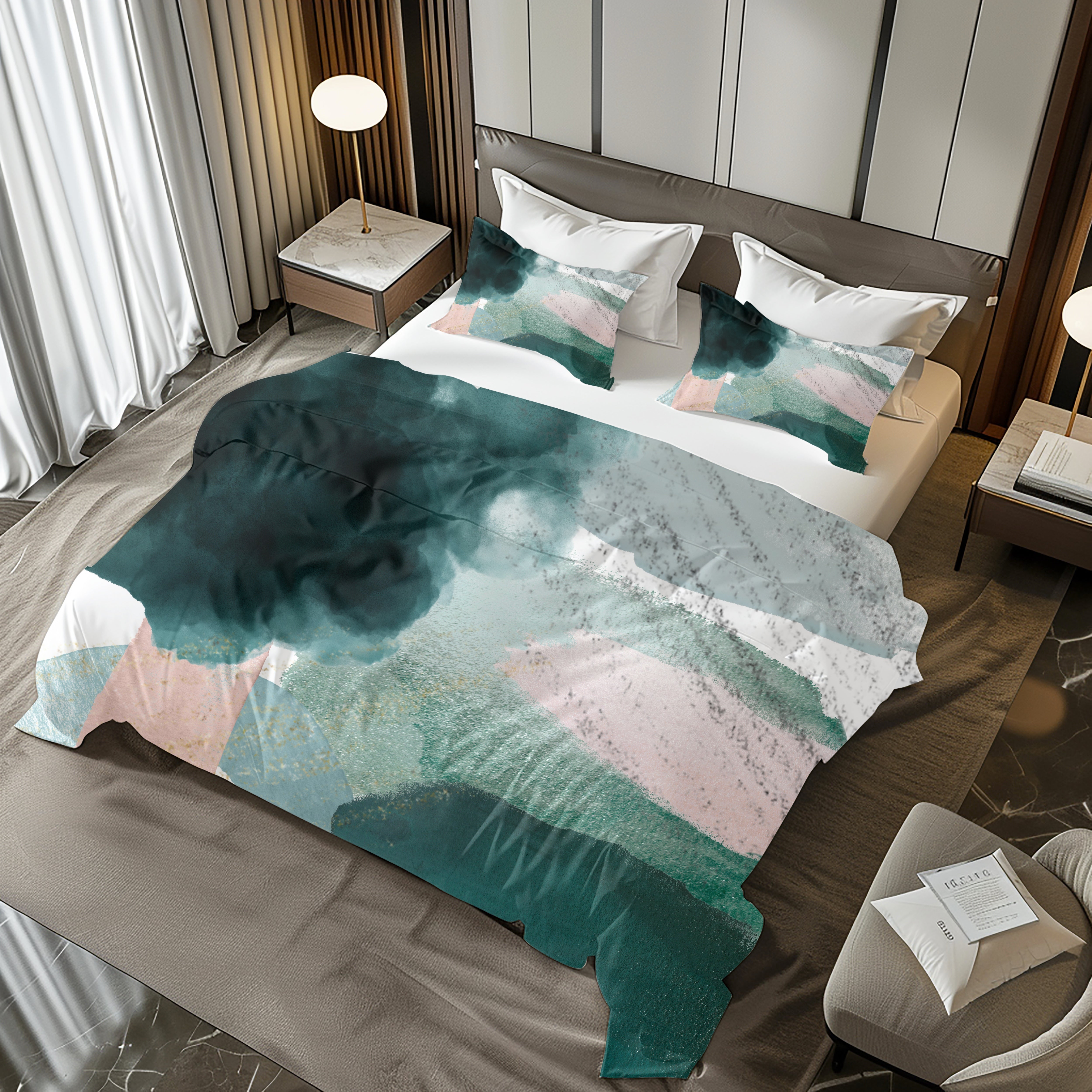 Abstract Duvet, Pillow Cover | Green Blush Bedroom Decor