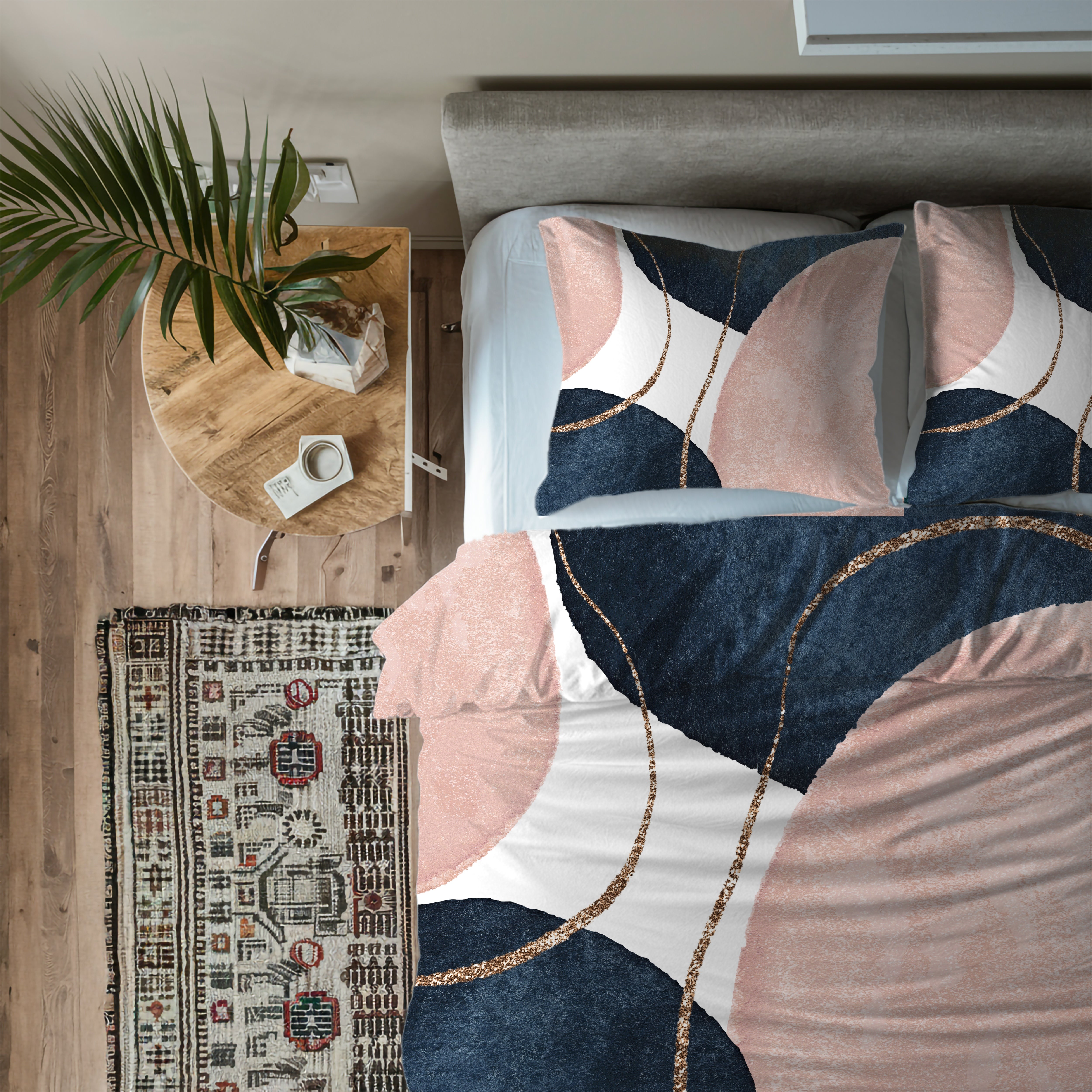 Abstract Duvet, Pillow Cover | Navy Blue, Blush Bedroom Decor