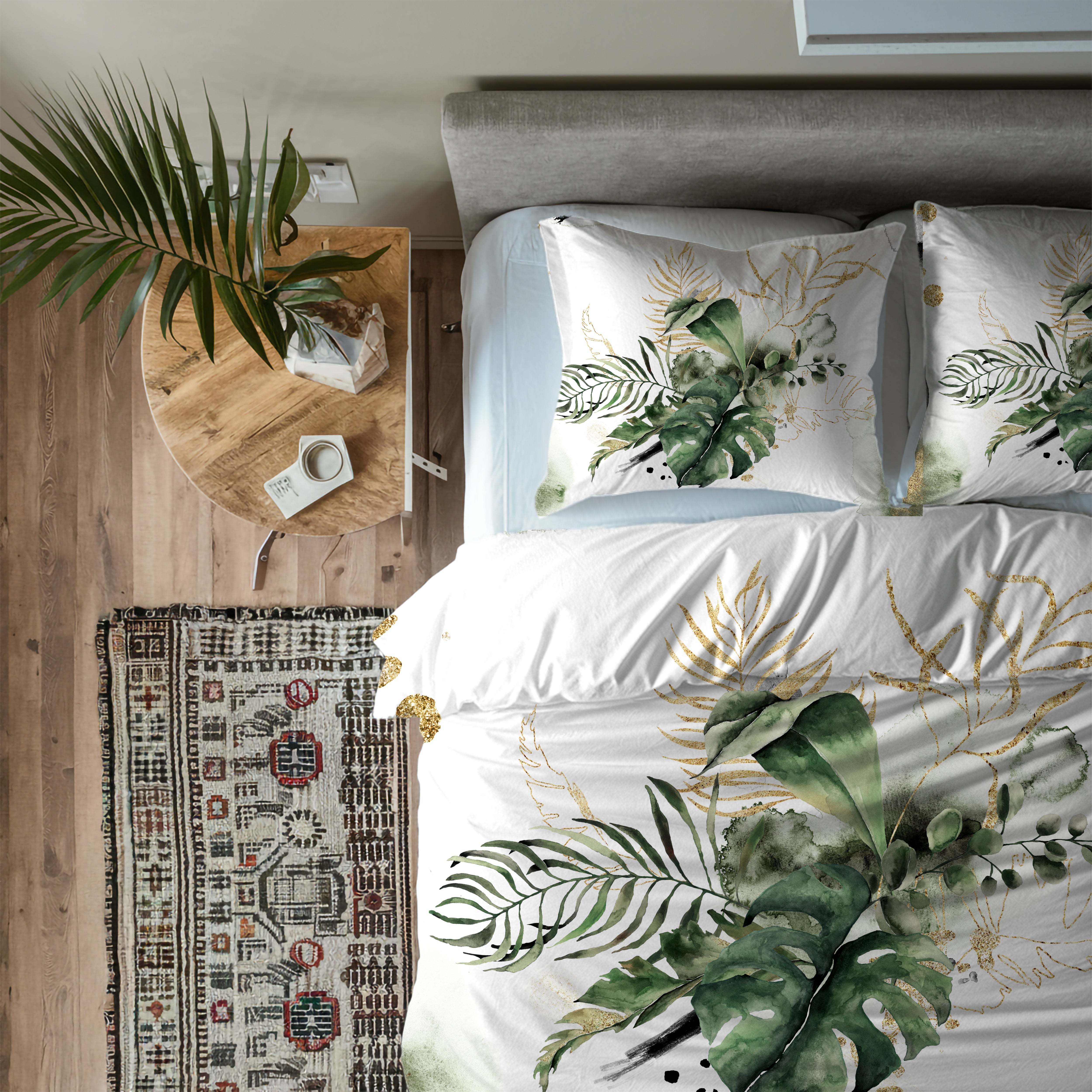 Jungle Floral Duvet, Pillow Cover | Sage Green White Monstera Bedroom Decor
