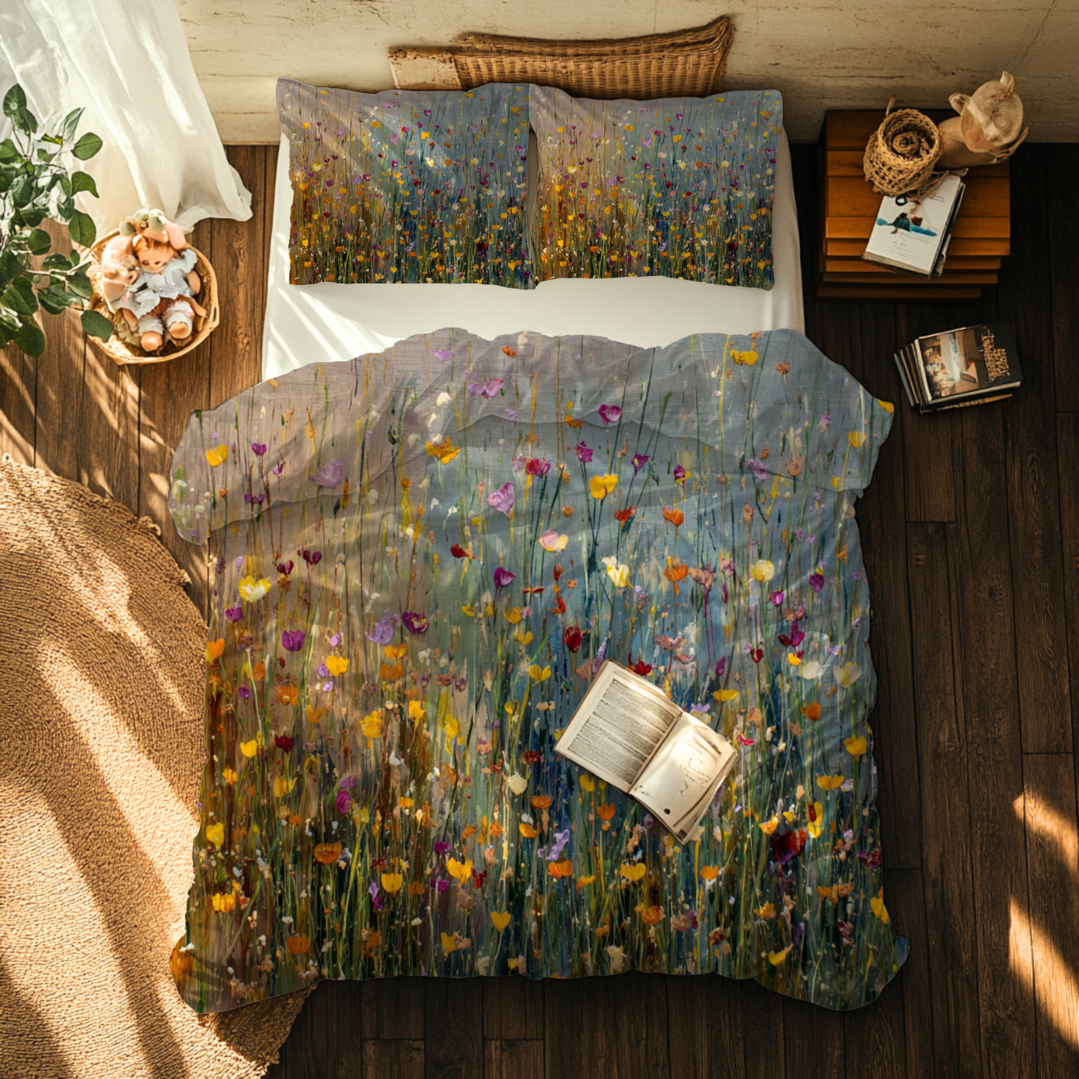 Floral Duvet, Pillow Cover | Grey Orange Bedroom Decor