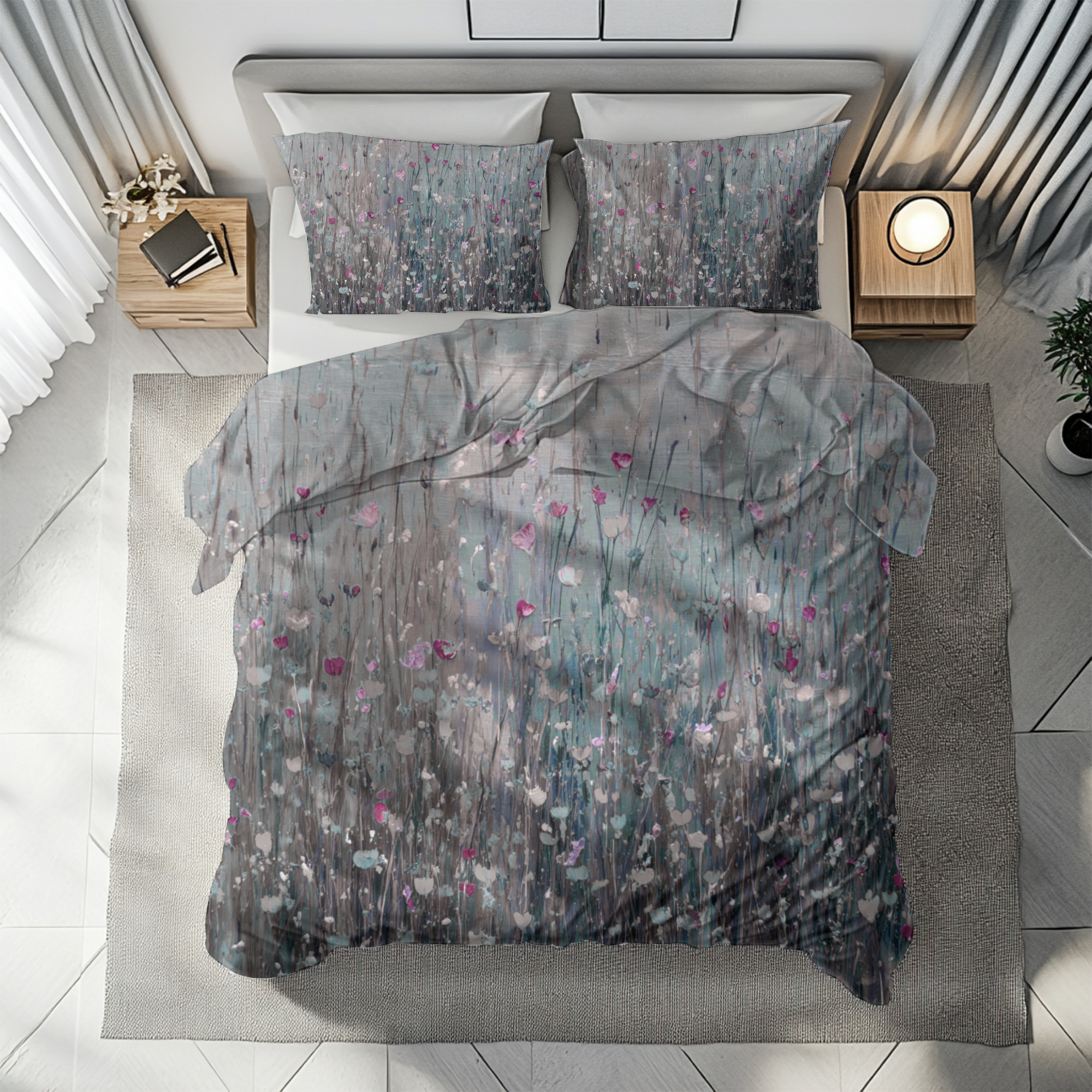 Floral Duvet, Pillow Cover | Grey Pink Bedroom Decor