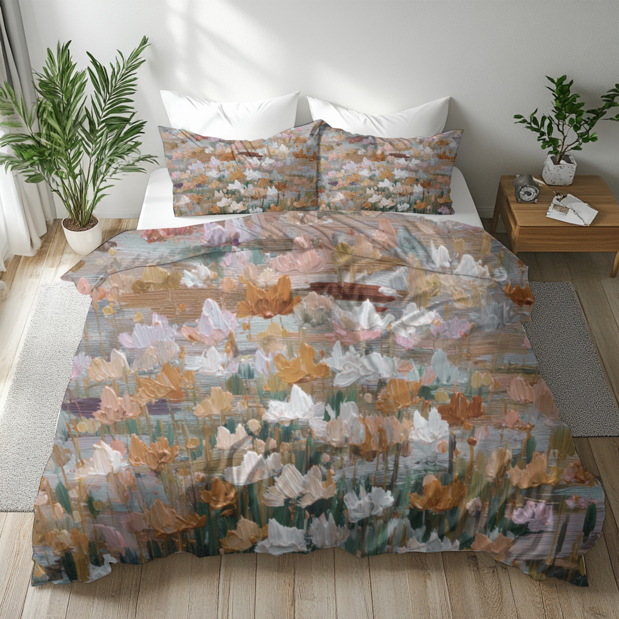 Floral Duvet, Pillow Cover | Grey Peach Bedroom Decor