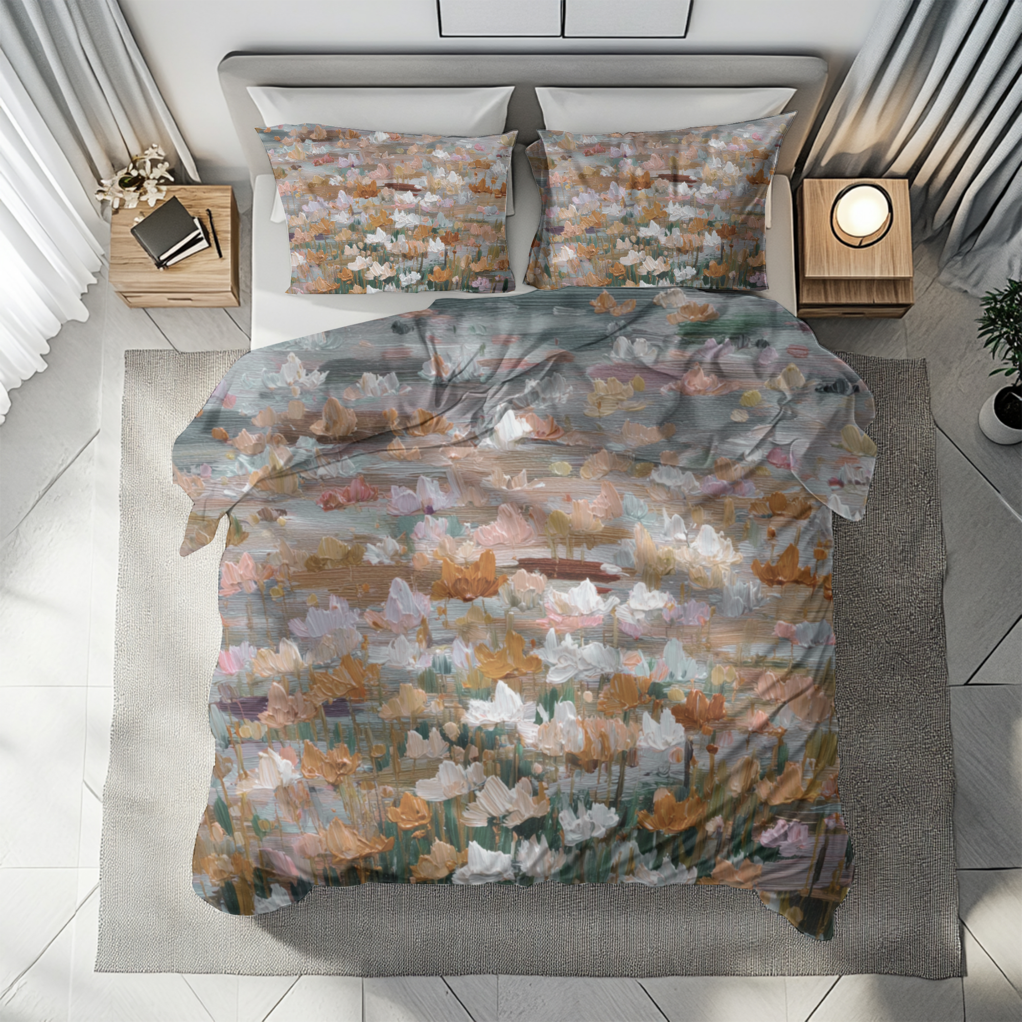 Floral Duvet, Pillow Cover | Grey Peach Bedroom Decor