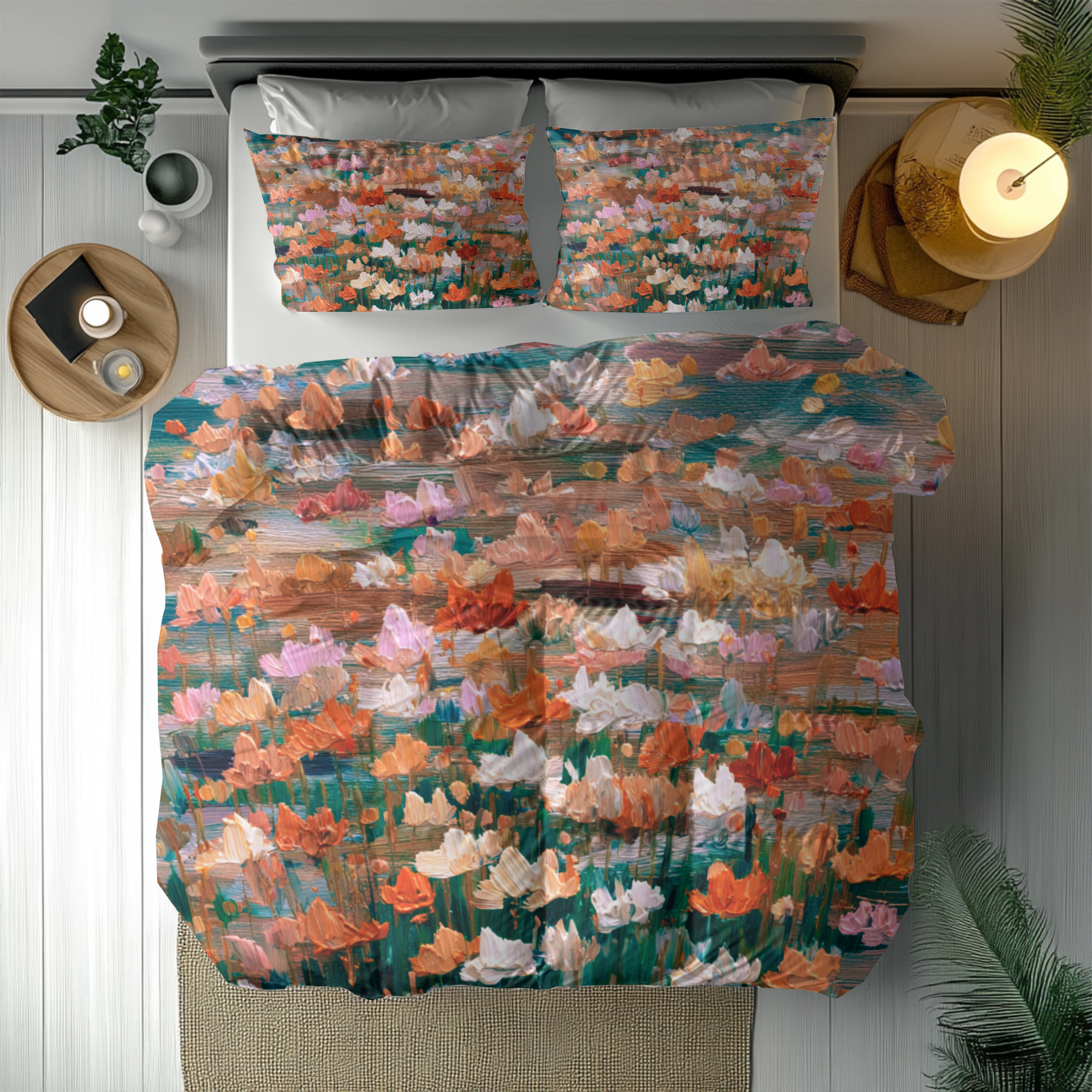 Floral Duvet, Pillow Cover | Orange Green Bedroom Decor