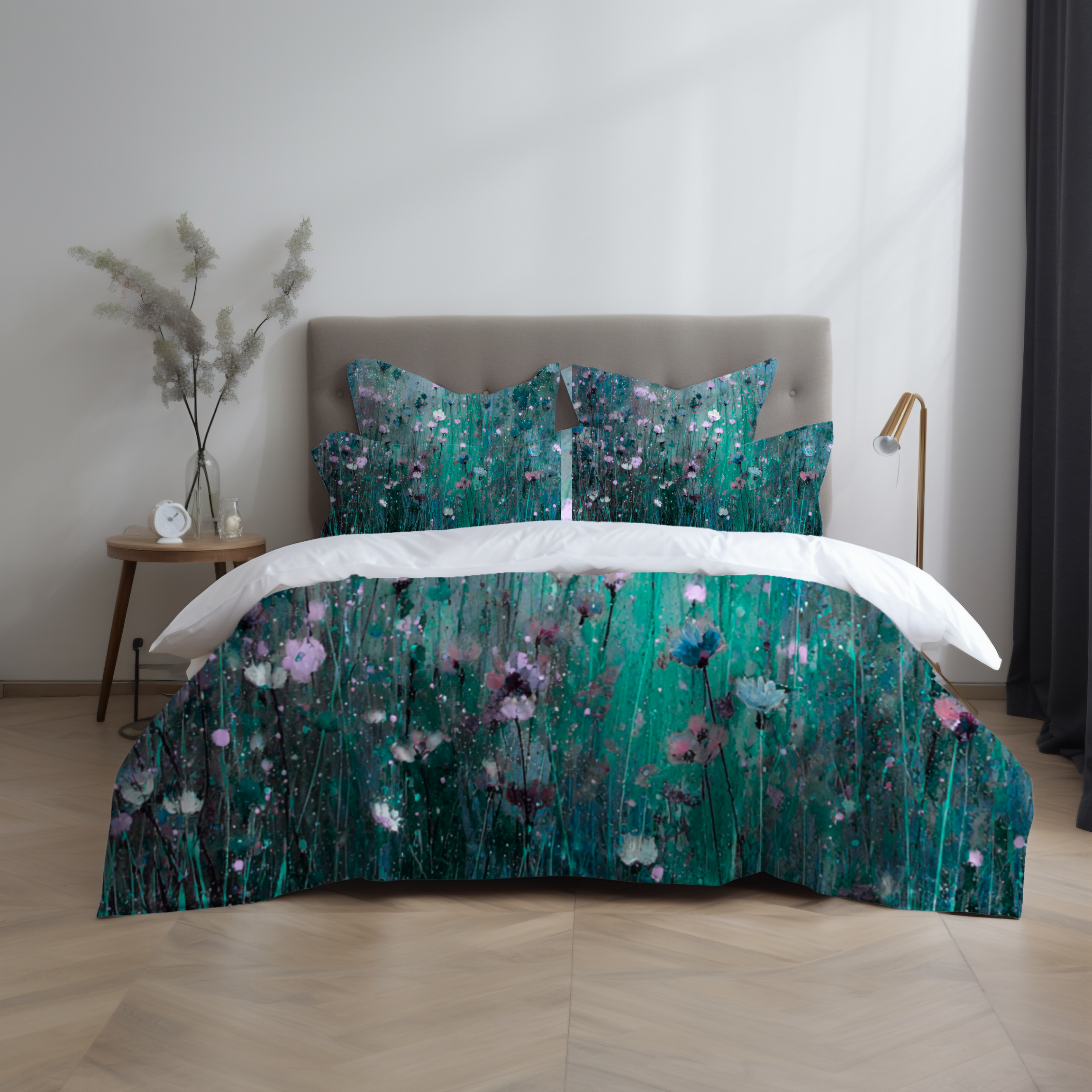Floral Duvet, Pillow Cover | Teal Green Bedroom Decor