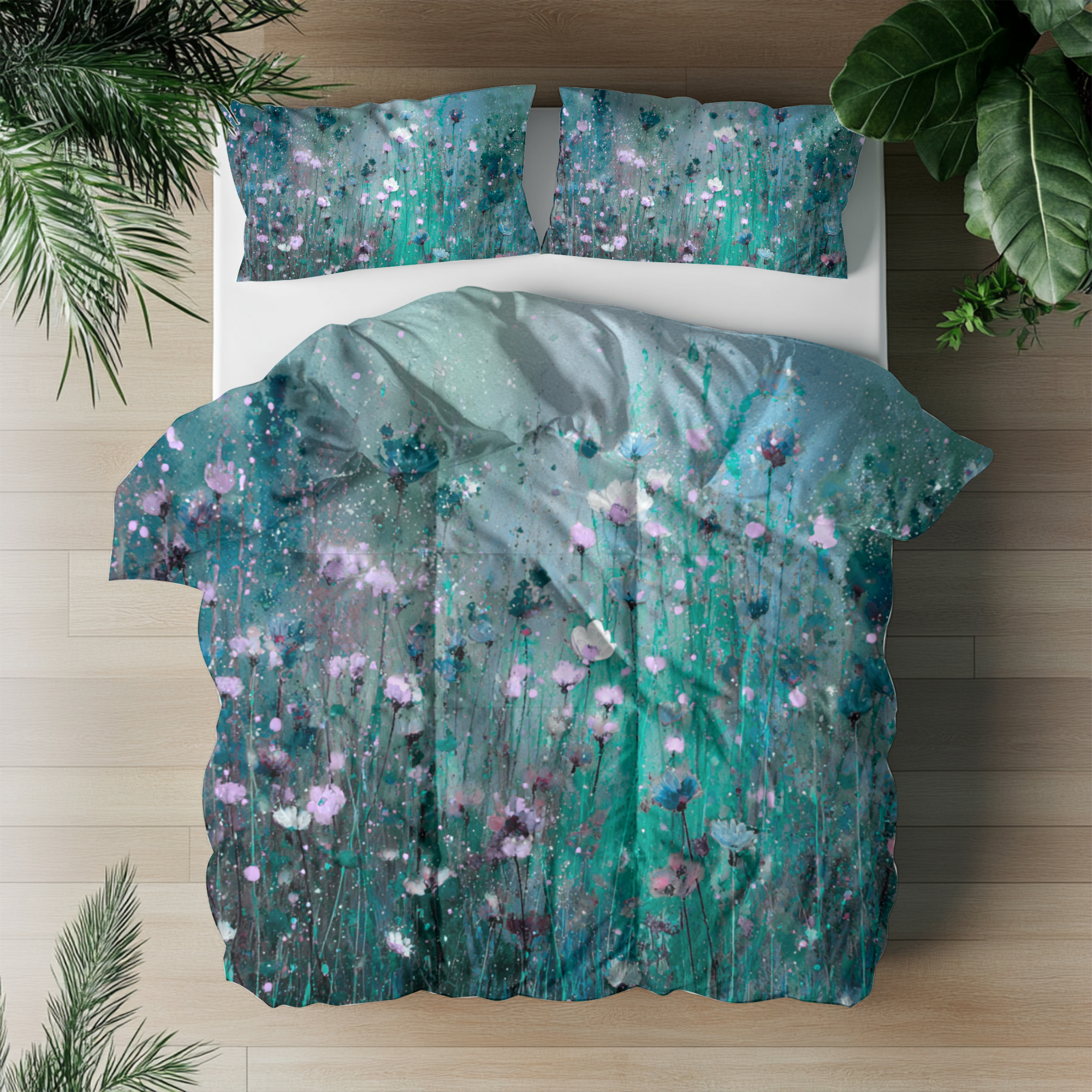 Floral Duvet, Pillow Cover | Teal Green Bedroom Decor