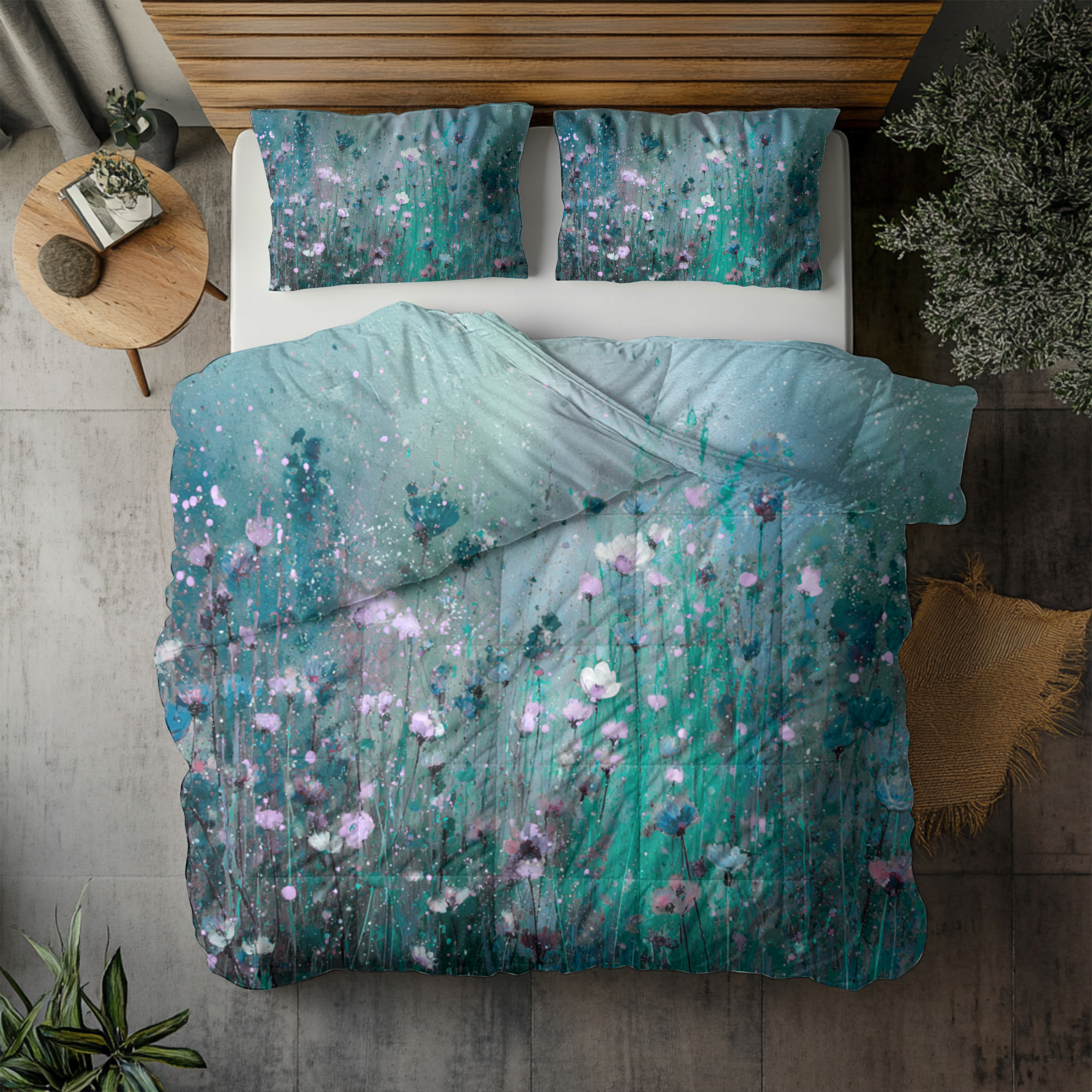 Floral Duvet, Pillow Cover | Teal Green Bedroom Decor